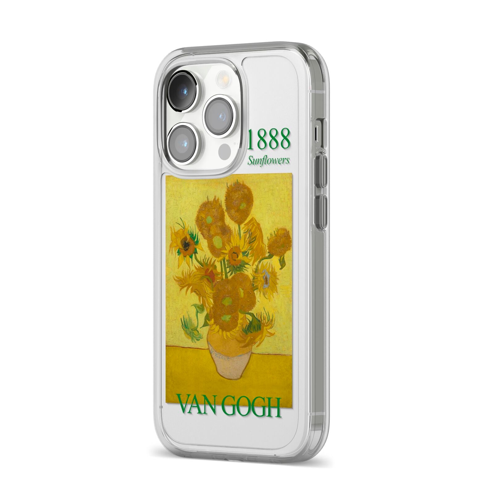 Sunflowers By Van Gogh iPhone 14 Pro Clear Tough Case Silver Angled Image