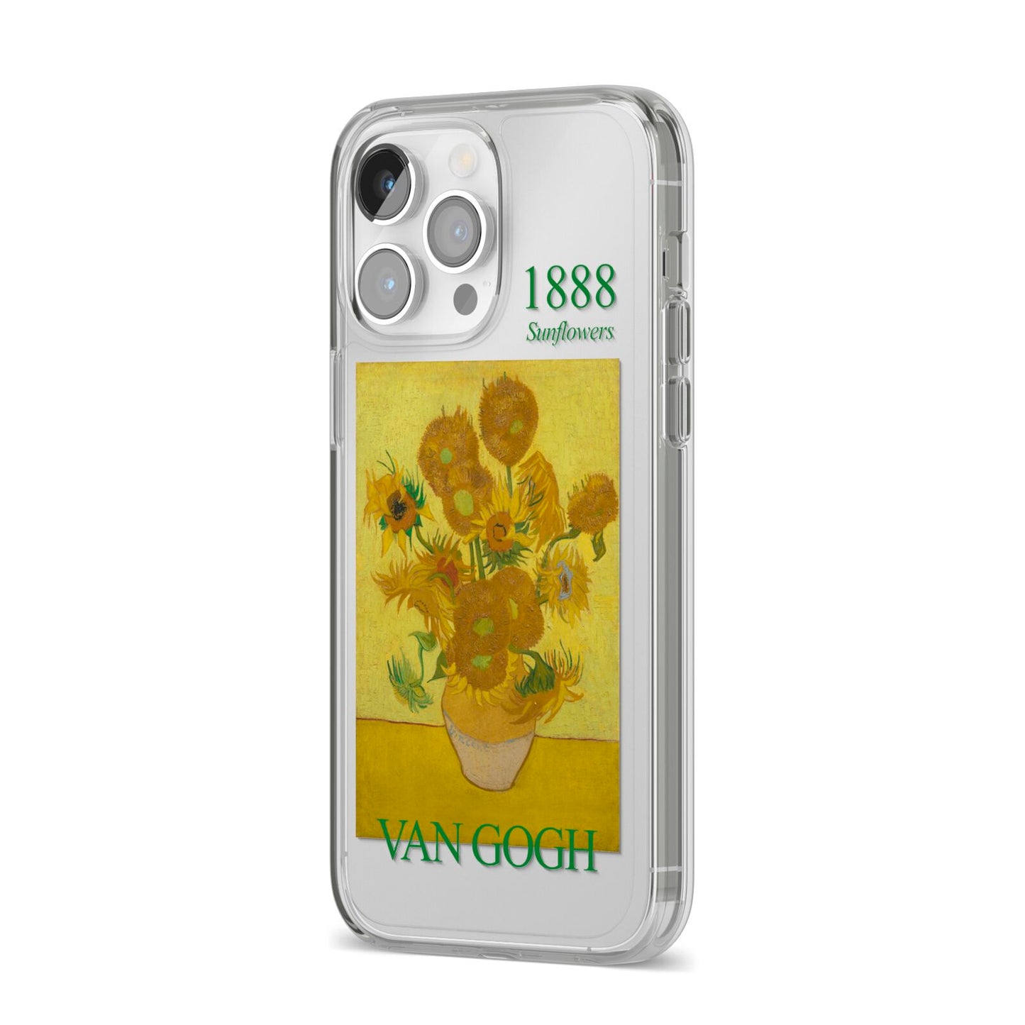 Sunflowers By Van Gogh iPhone 14 Pro Max Clear Tough Case Silver Angled Image