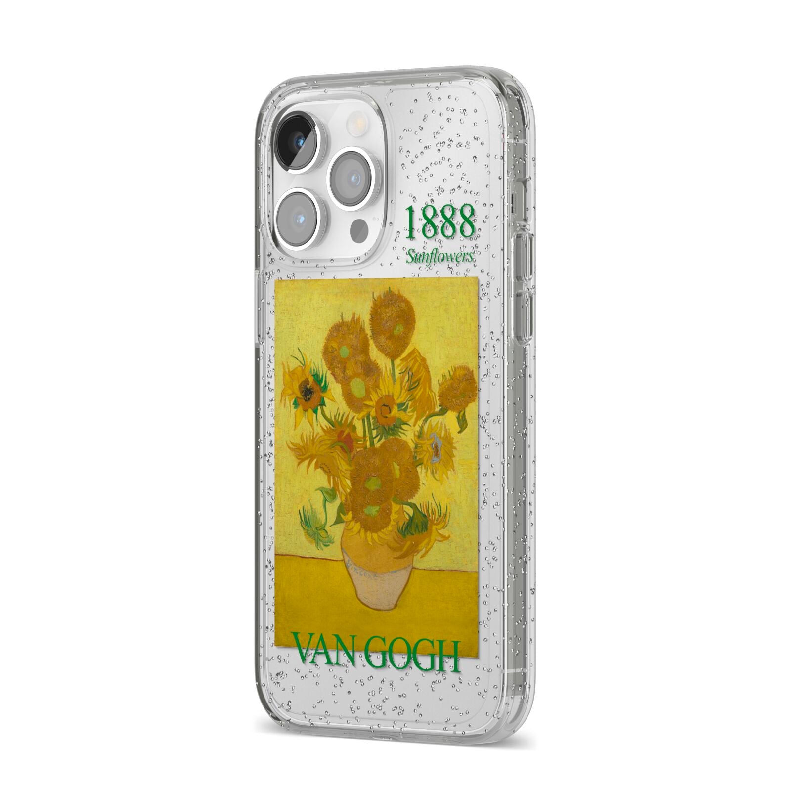 Sunflowers By Van Gogh iPhone 14 Pro Max Glitter Tough Case Silver Angled Image