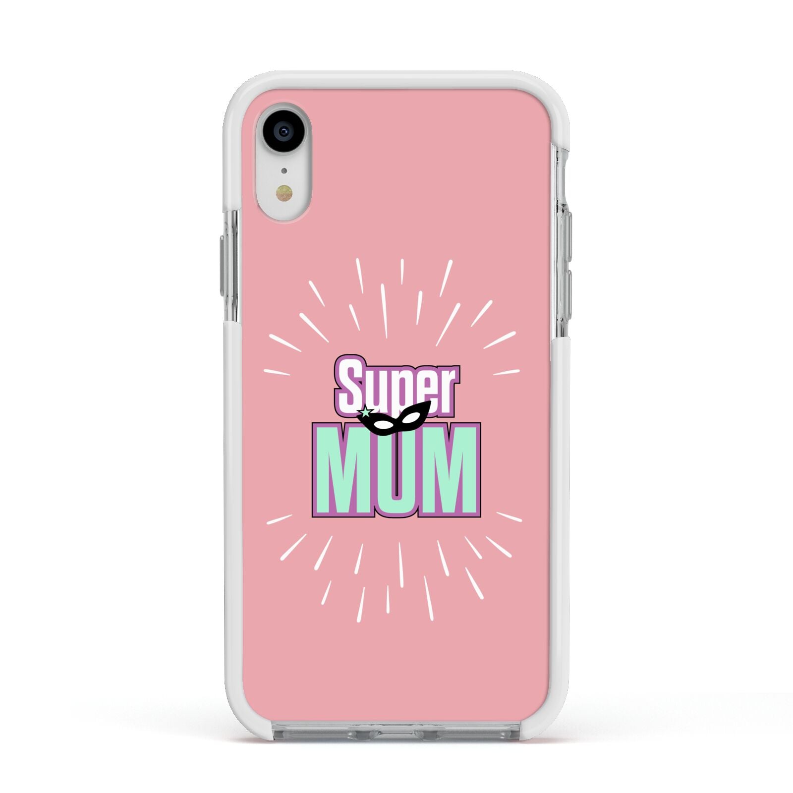 Super Mum Mothers Day Apple iPhone XR Impact Case White Edge on Silver Phone