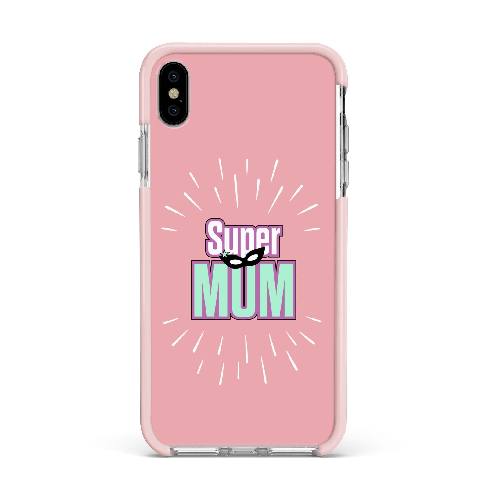 Super Mum Mothers Day Apple iPhone Xs Max Impact Case Pink Edge on Silver Phone