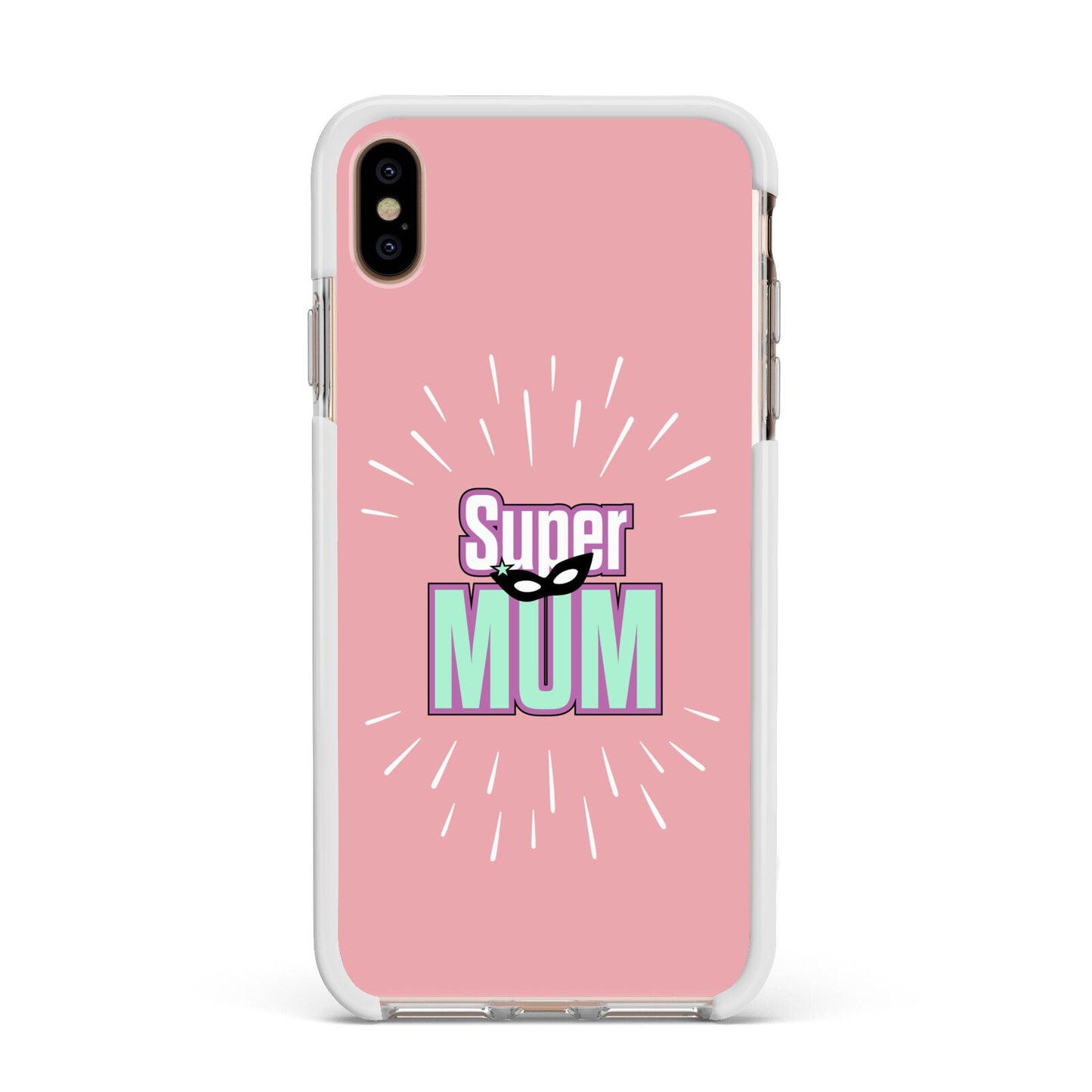 Super Mum Mothers Day Apple iPhone Xs Max Impact Case White Edge on Gold Phone