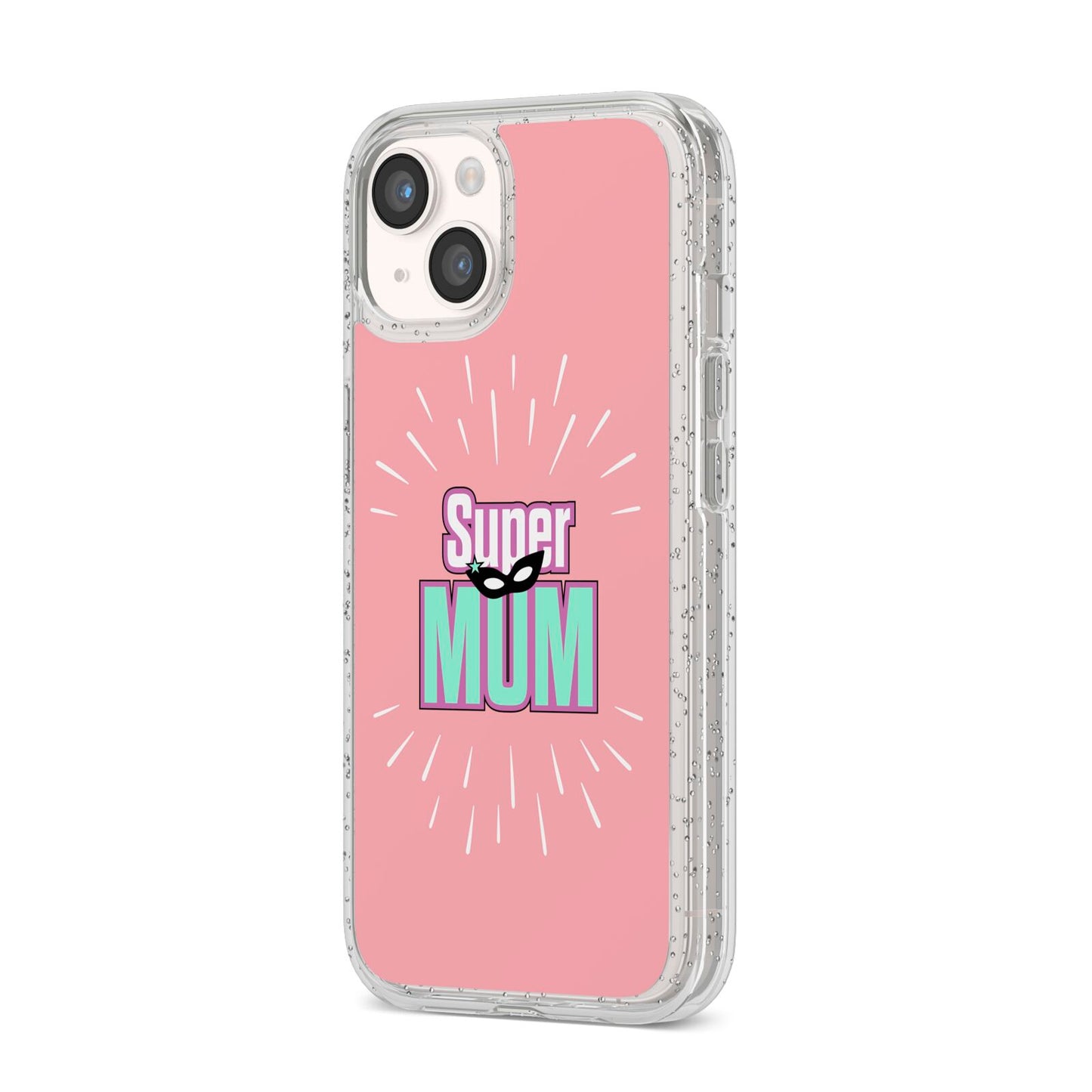 Super Mum Mothers Day iPhone 14 Glitter Tough Case Starlight Angled Image