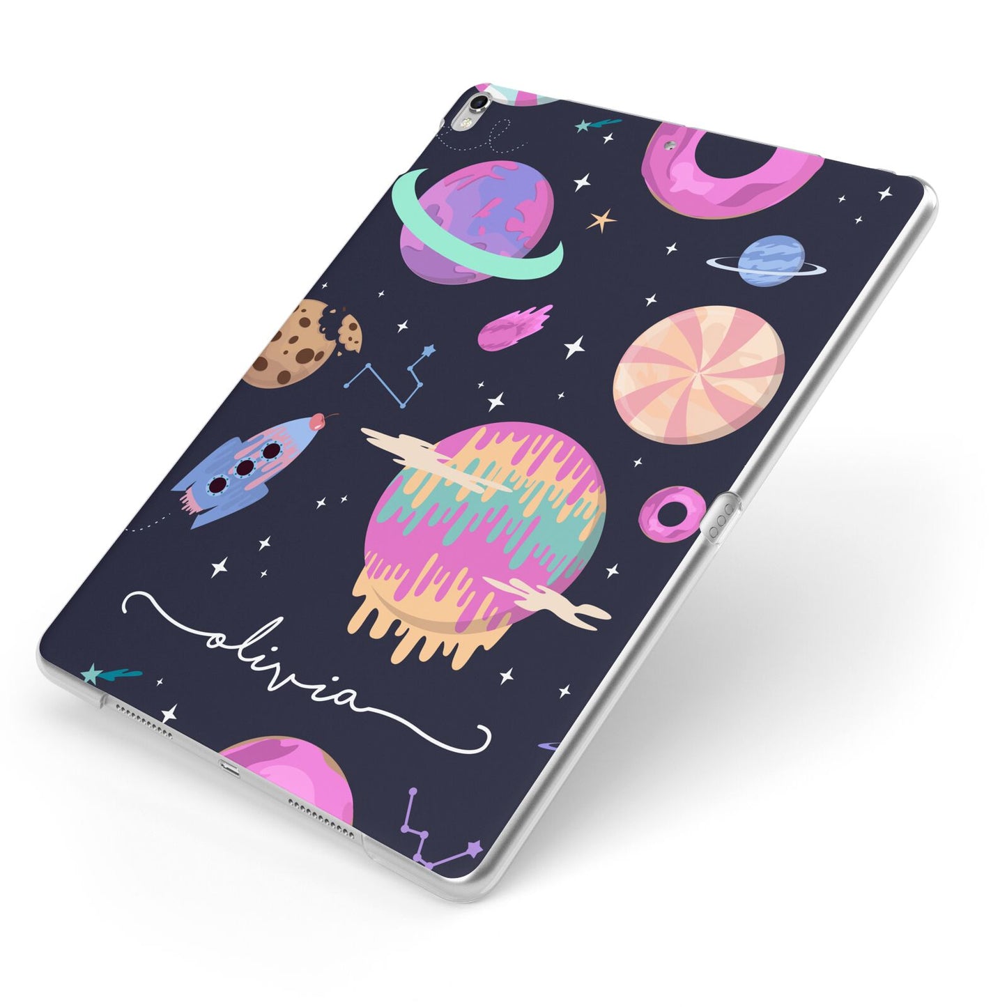 Super Sweet Galactic Custom Name Apple iPad Case on Silver iPad Side View