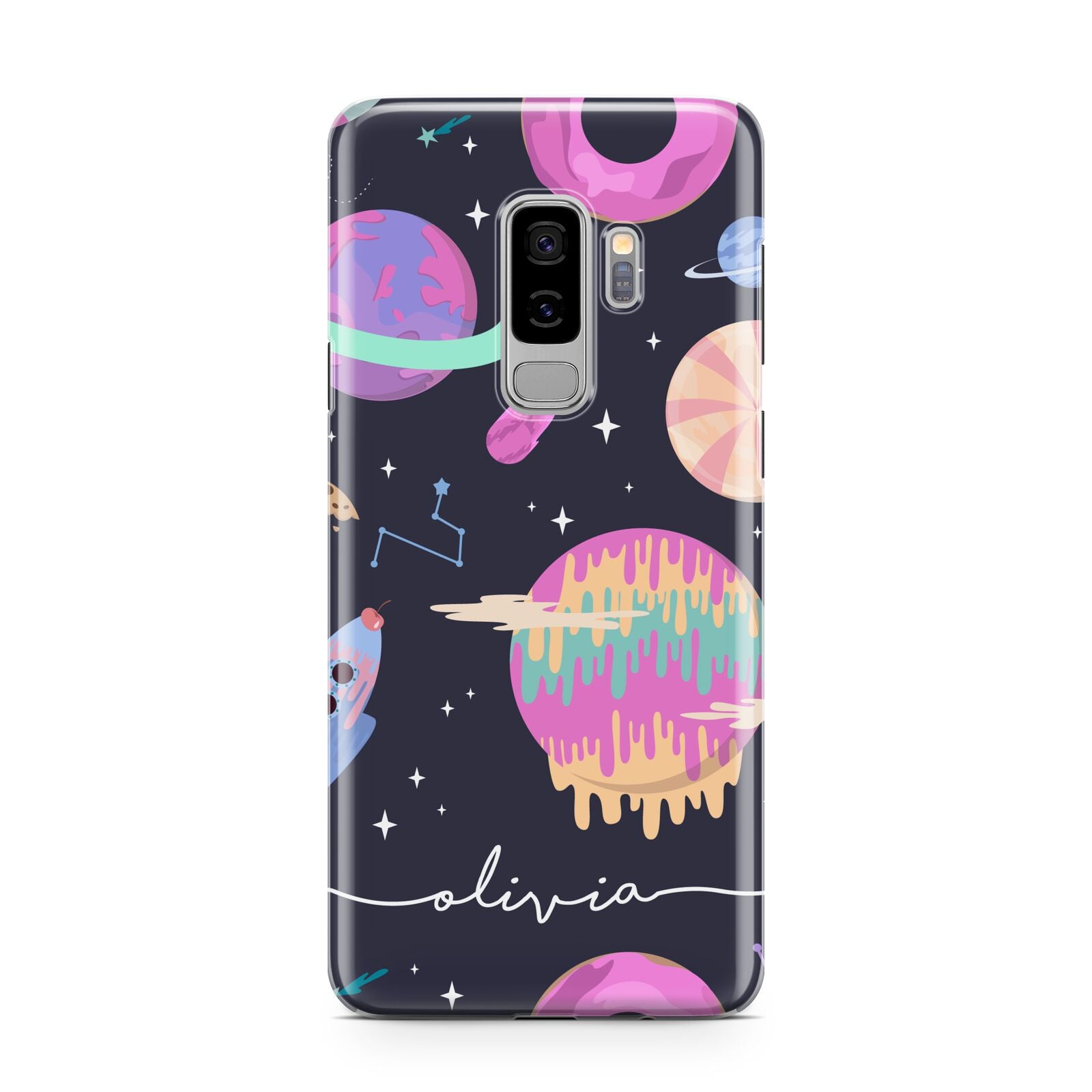 Super Sweet Galactic Custom Name Samsung Galaxy S9 Plus Case on Silver phone