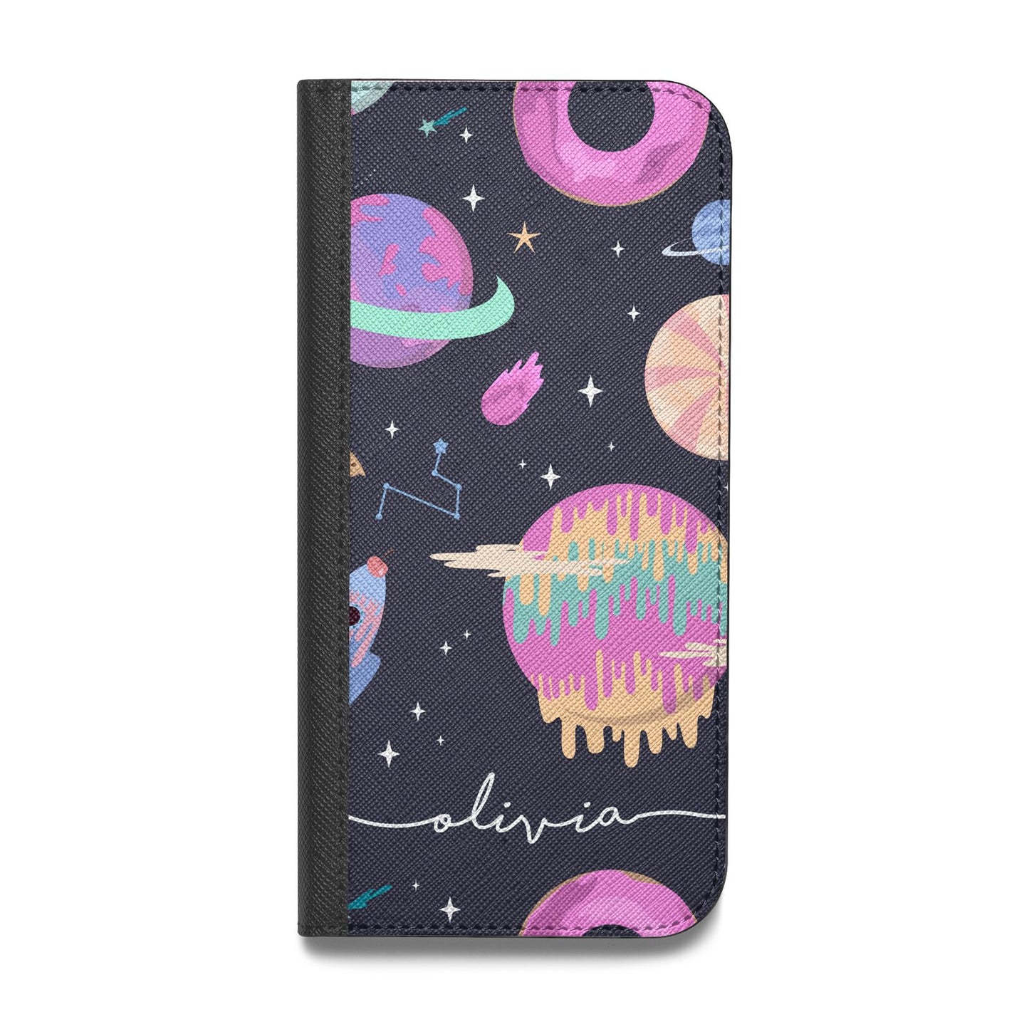 Super Sweet Galactic Custom Name Vegan Leather Flip iPhone Case