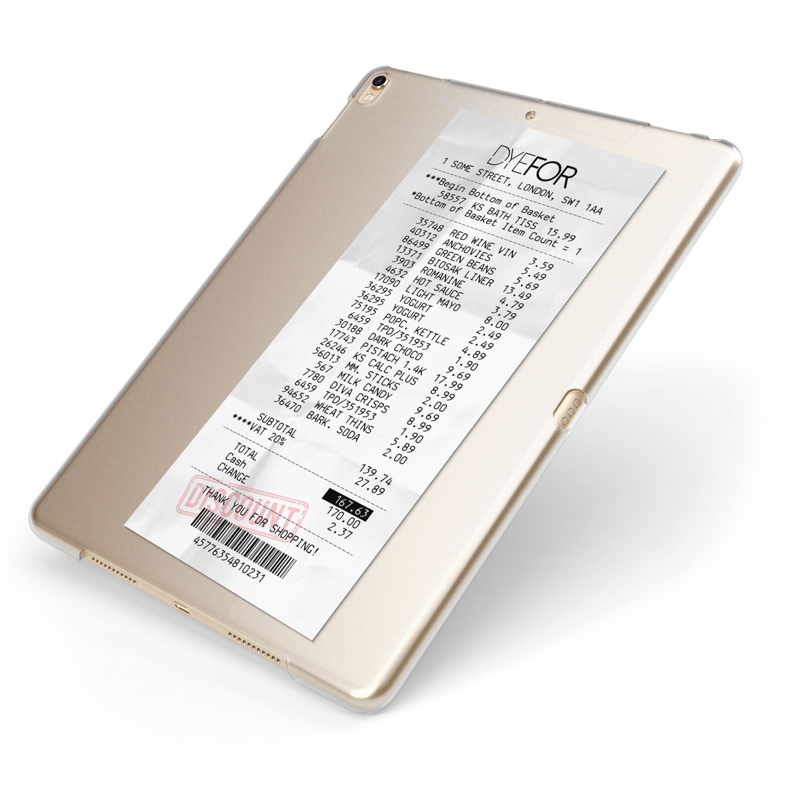 Supermarket Receipt Apple iPad Case on Gold iPad Side View