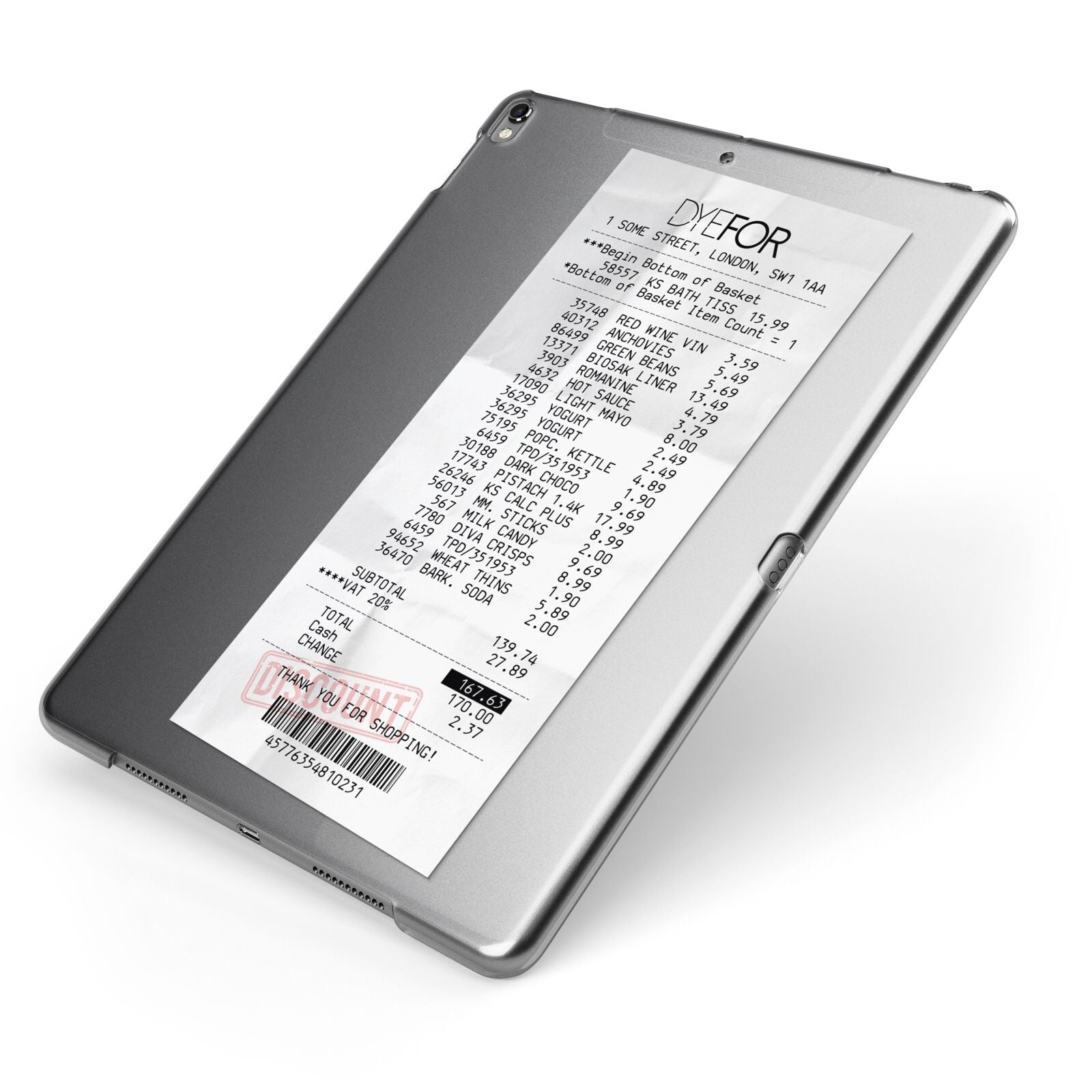 Supermarket Receipt Apple iPad Case on Grey iPad Side View