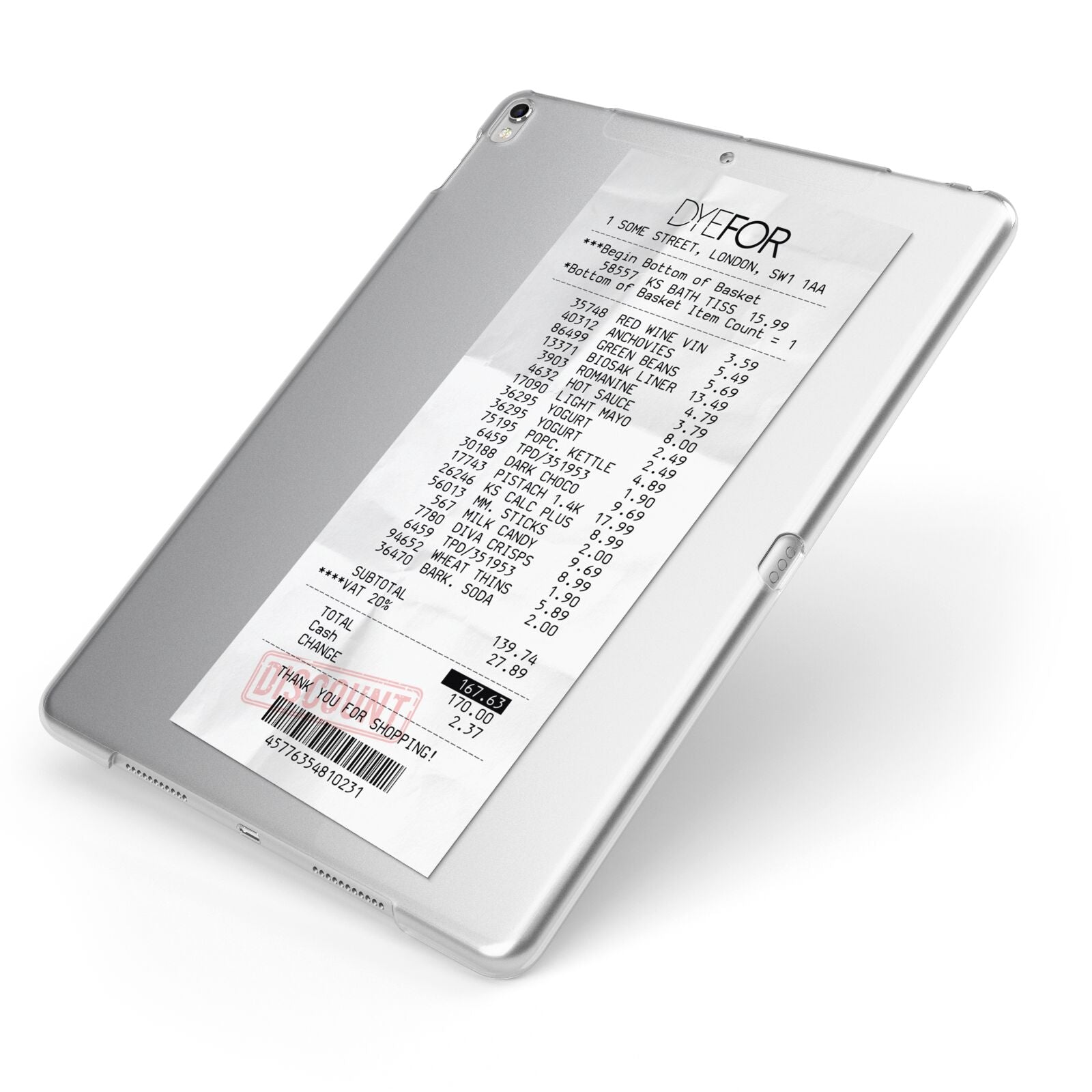 Supermarket Receipt Apple iPad Case on Silver iPad Side View