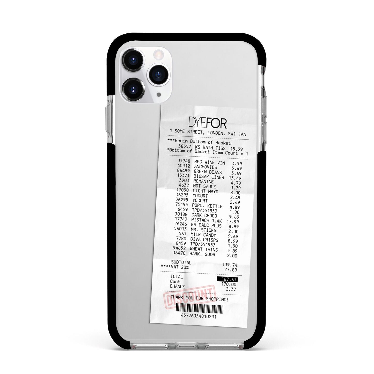 Supermarket Receipt Apple iPhone 11 Pro Max in Silver with Black Impact Case