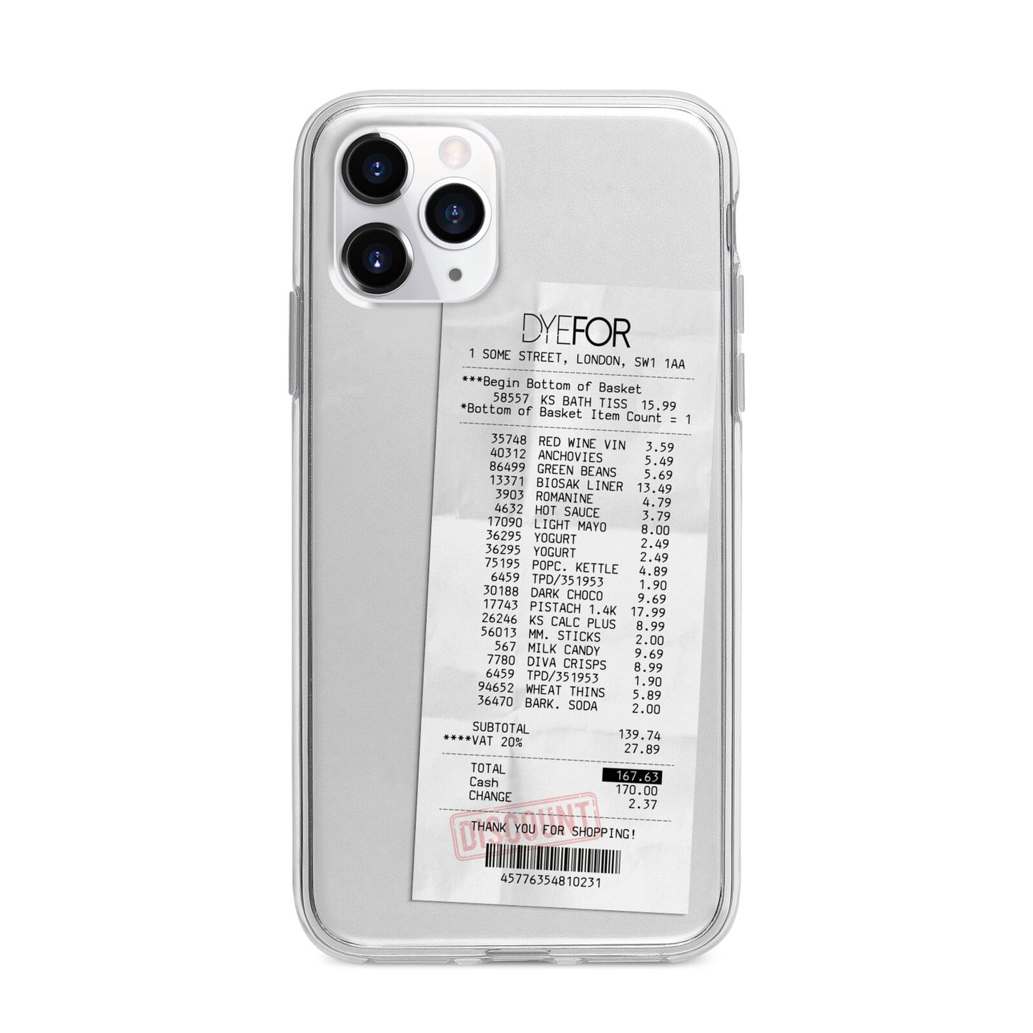 Supermarket Receipt Apple iPhone 11 Pro Max in Silver with Bumper Case