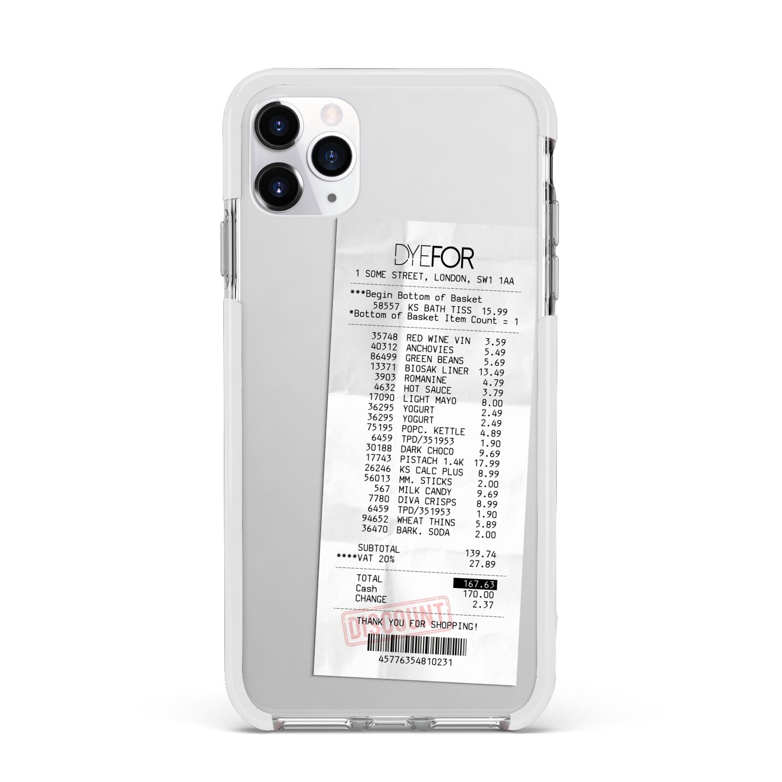 Supermarket Receipt Apple iPhone 11 Pro Max in Silver with White Impact Case