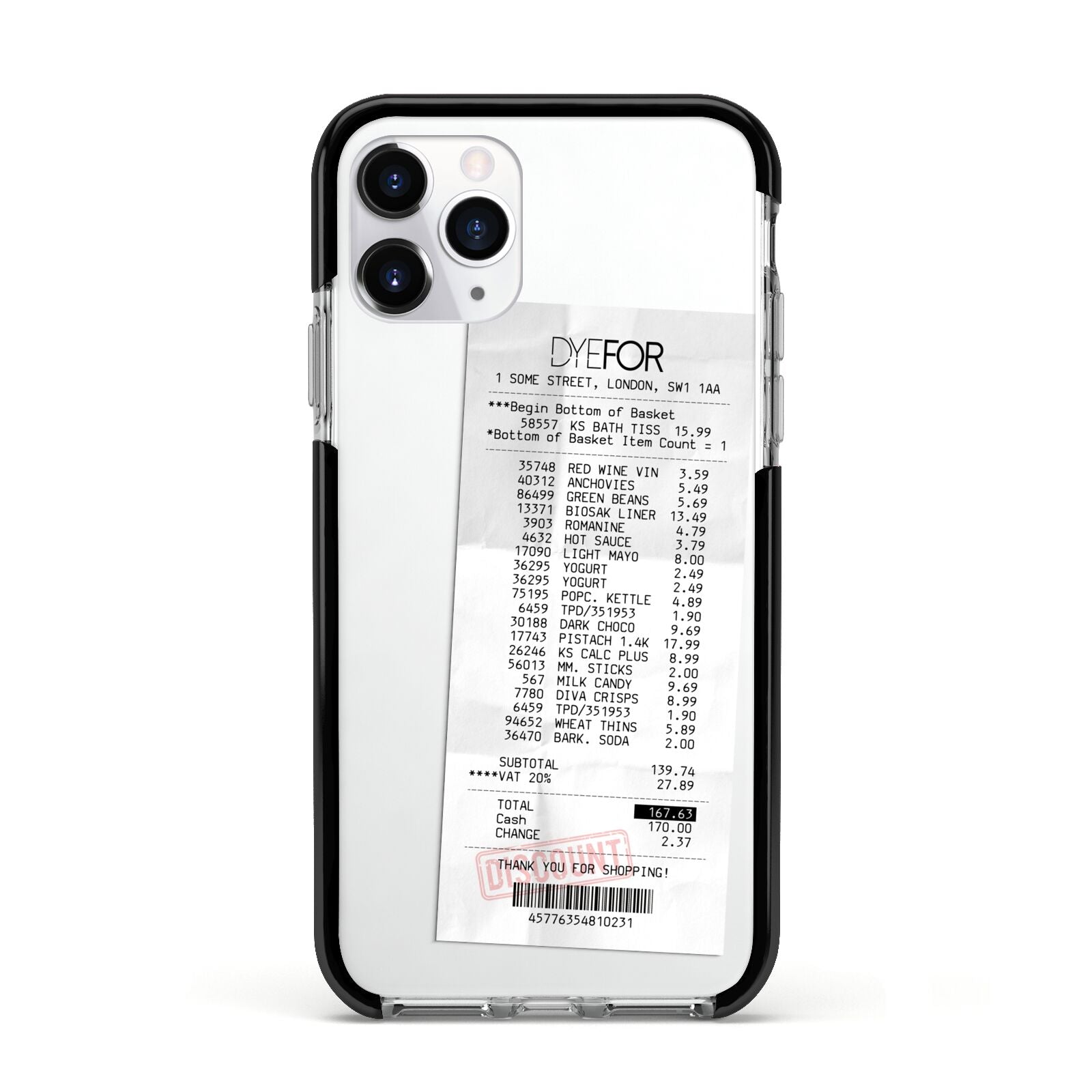 Supermarket Receipt Apple iPhone 11 Pro in Silver with Black Impact Case