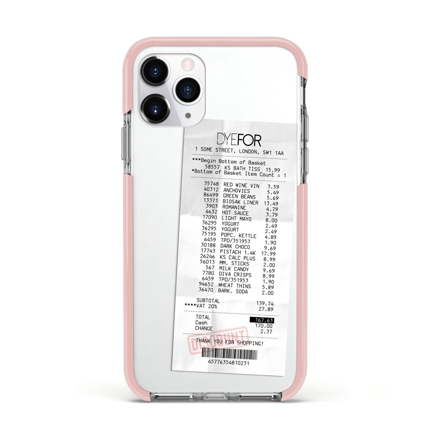 Supermarket Receipt Apple iPhone 11 Pro in Silver with Pink Impact Case