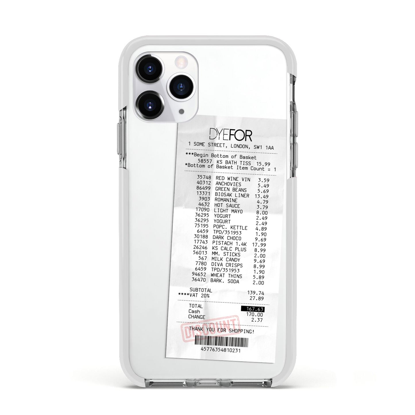 Supermarket Receipt Apple iPhone 11 Pro in Silver with White Impact Case