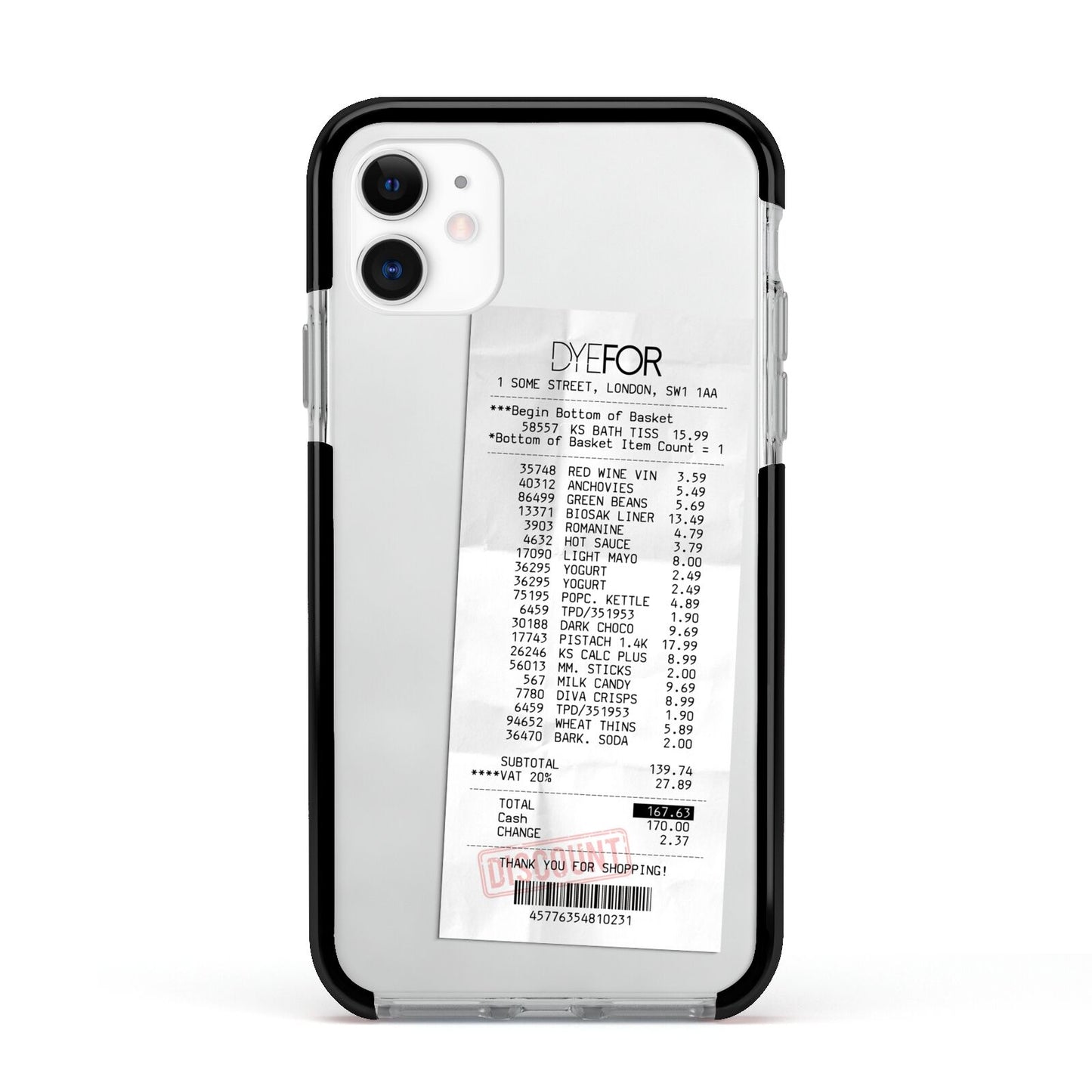 Supermarket Receipt Apple iPhone 11 in White with Black Impact Case