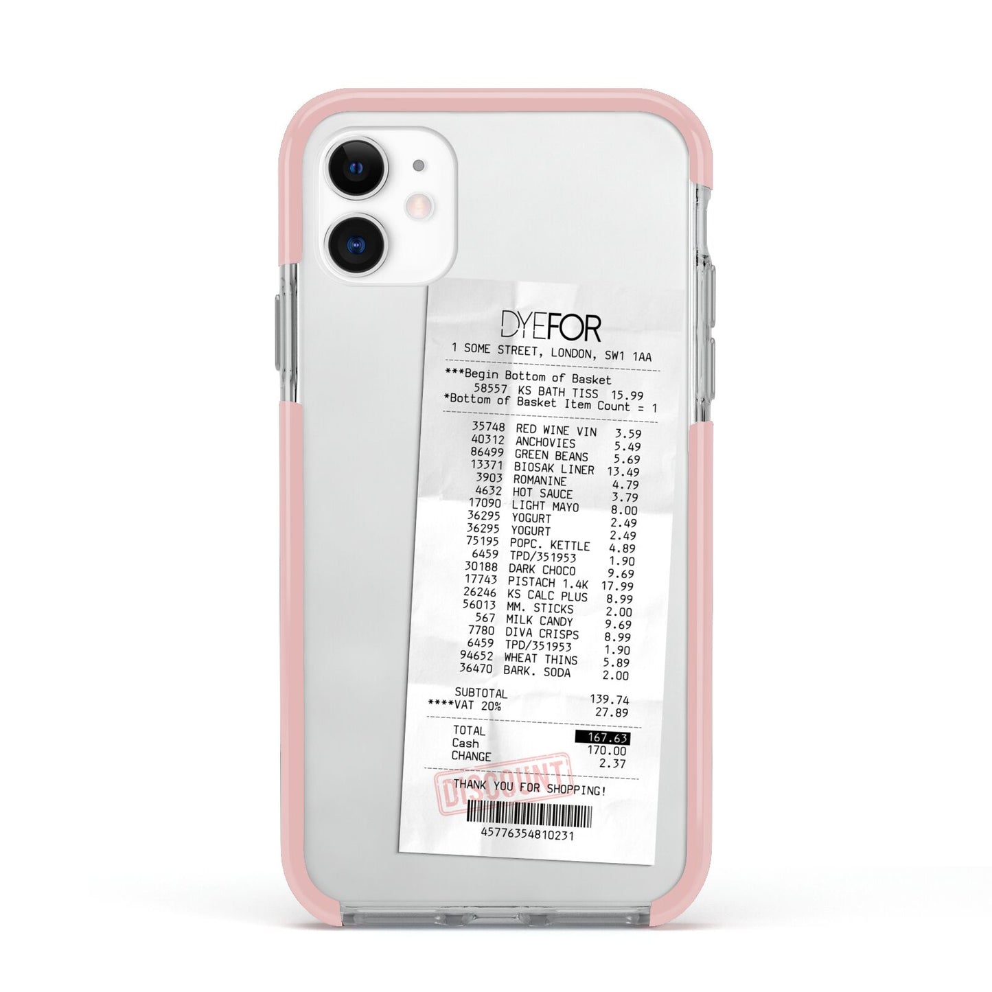 Supermarket Receipt Apple iPhone 11 in White with Pink Impact Case