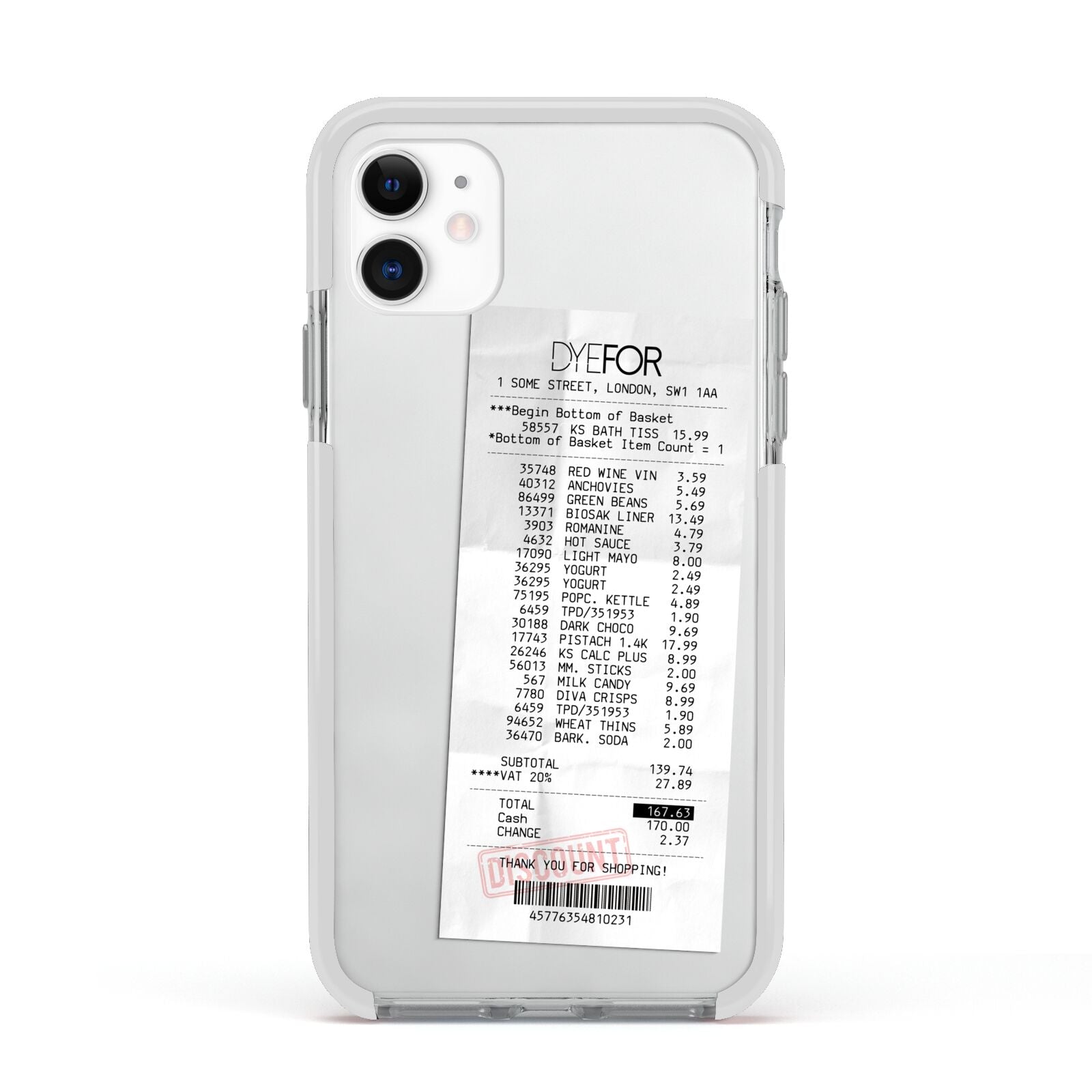 Supermarket Receipt Apple iPhone 11 in White with White Impact Case