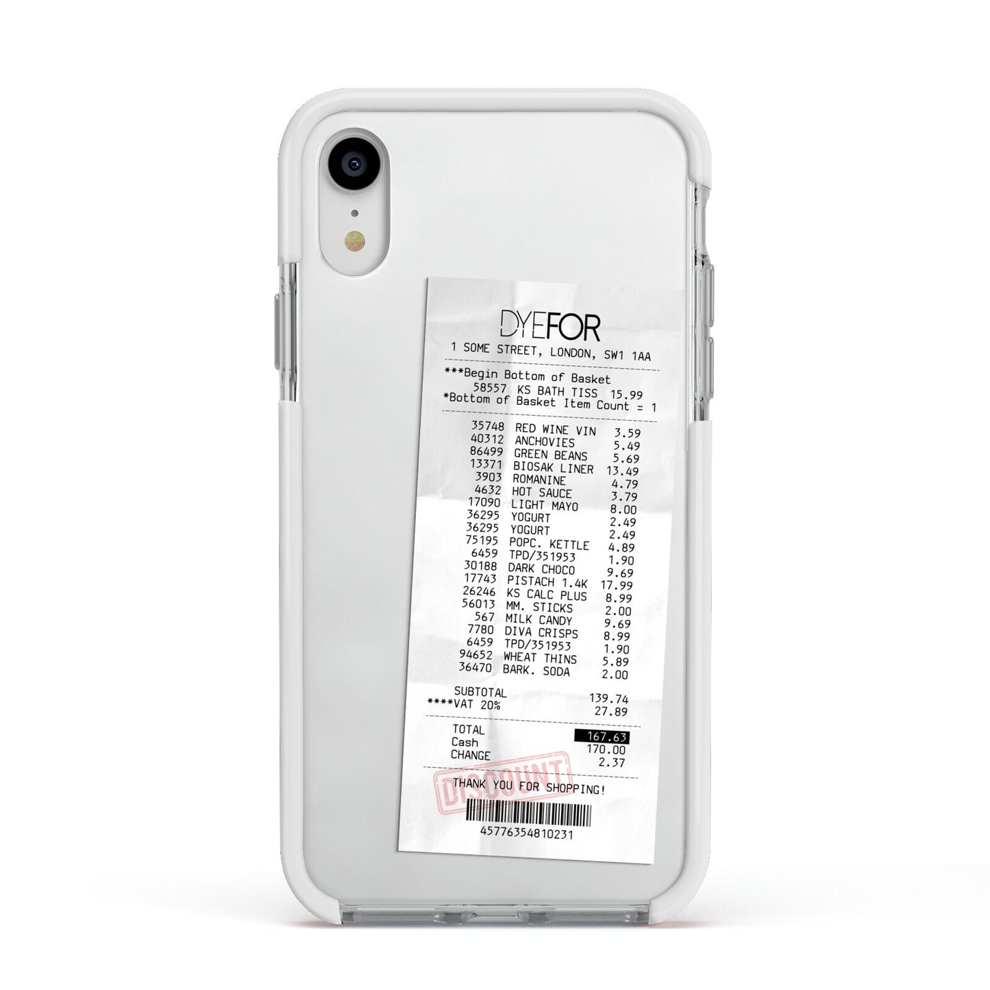 Supermarket Receipt Apple iPhone XR Impact Case White Edge on Silver Phone