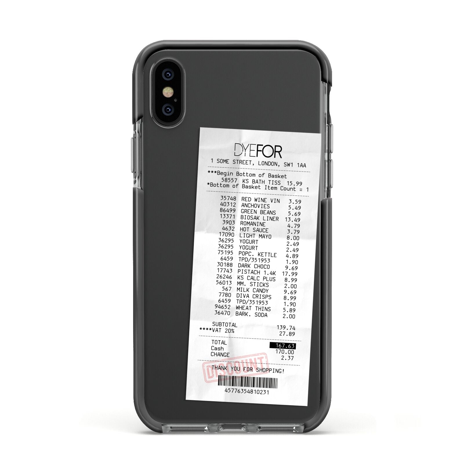 Supermarket Receipt Apple iPhone Xs Impact Case Black Edge on Black Phone