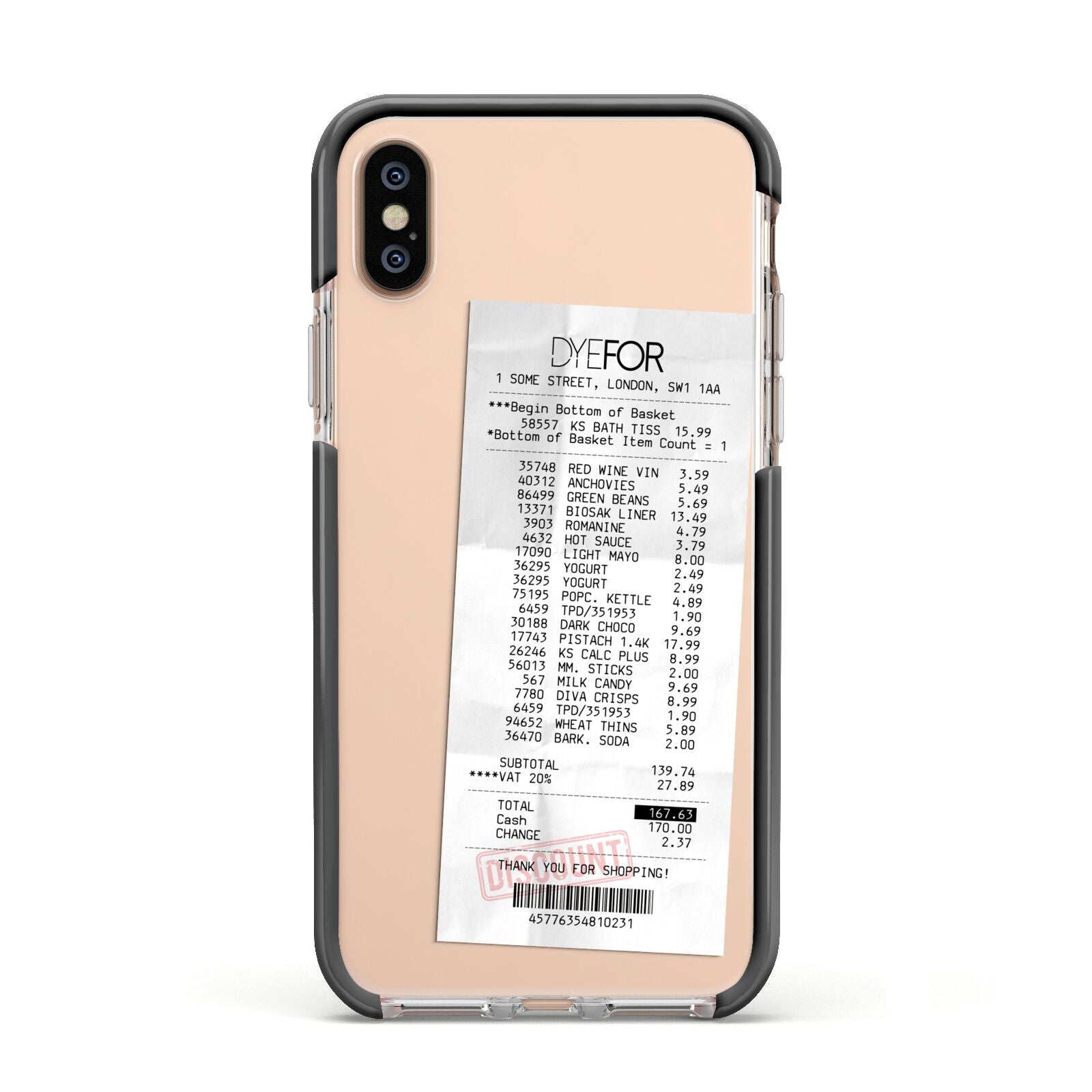 Supermarket Receipt Apple iPhone Xs Impact Case Black Edge on Gold Phone