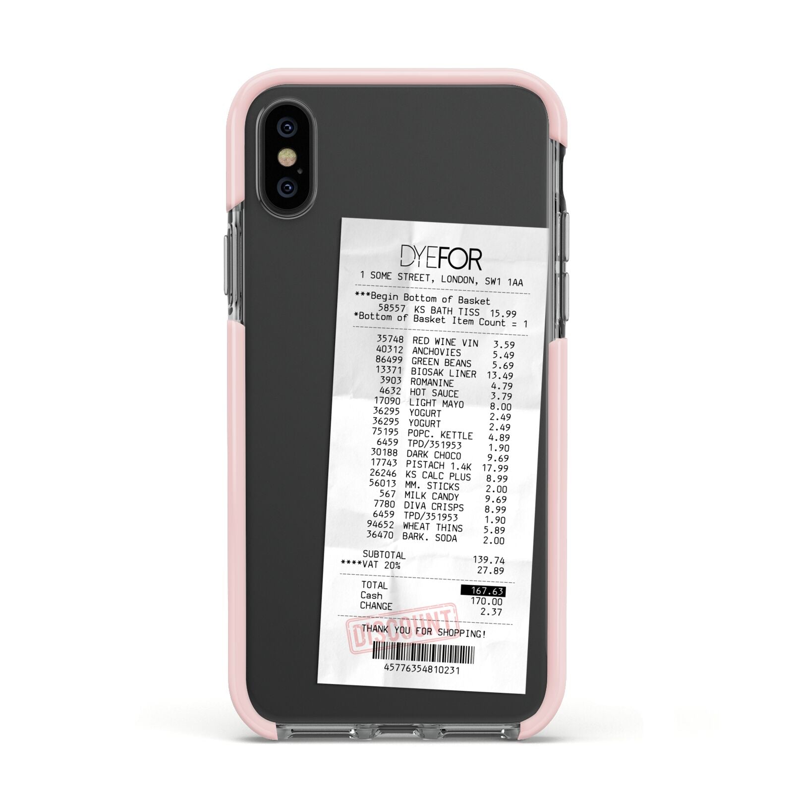 Supermarket Receipt Apple iPhone Xs Impact Case Pink Edge on Black Phone