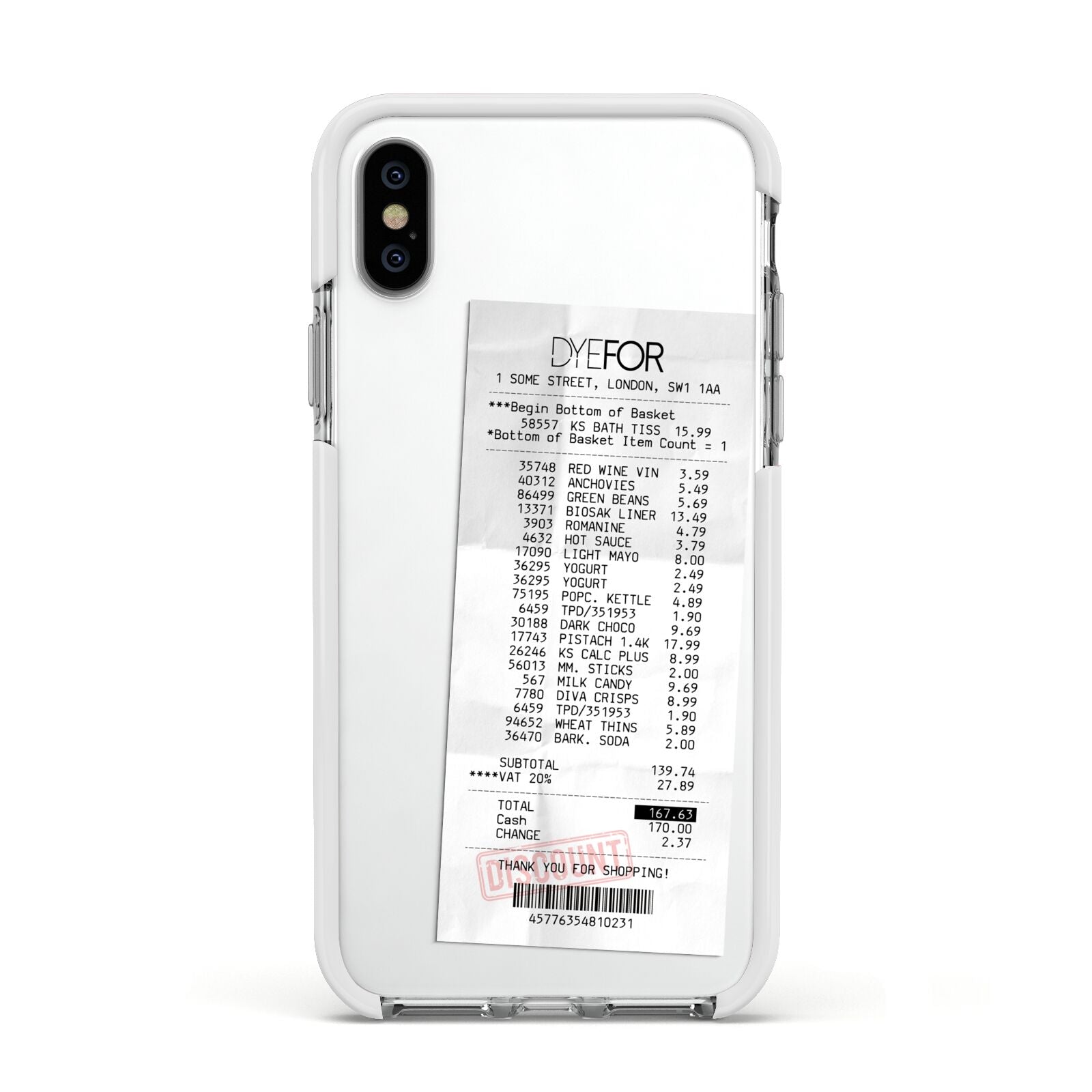 Supermarket Receipt Apple iPhone Xs Impact Case White Edge on Silver Phone