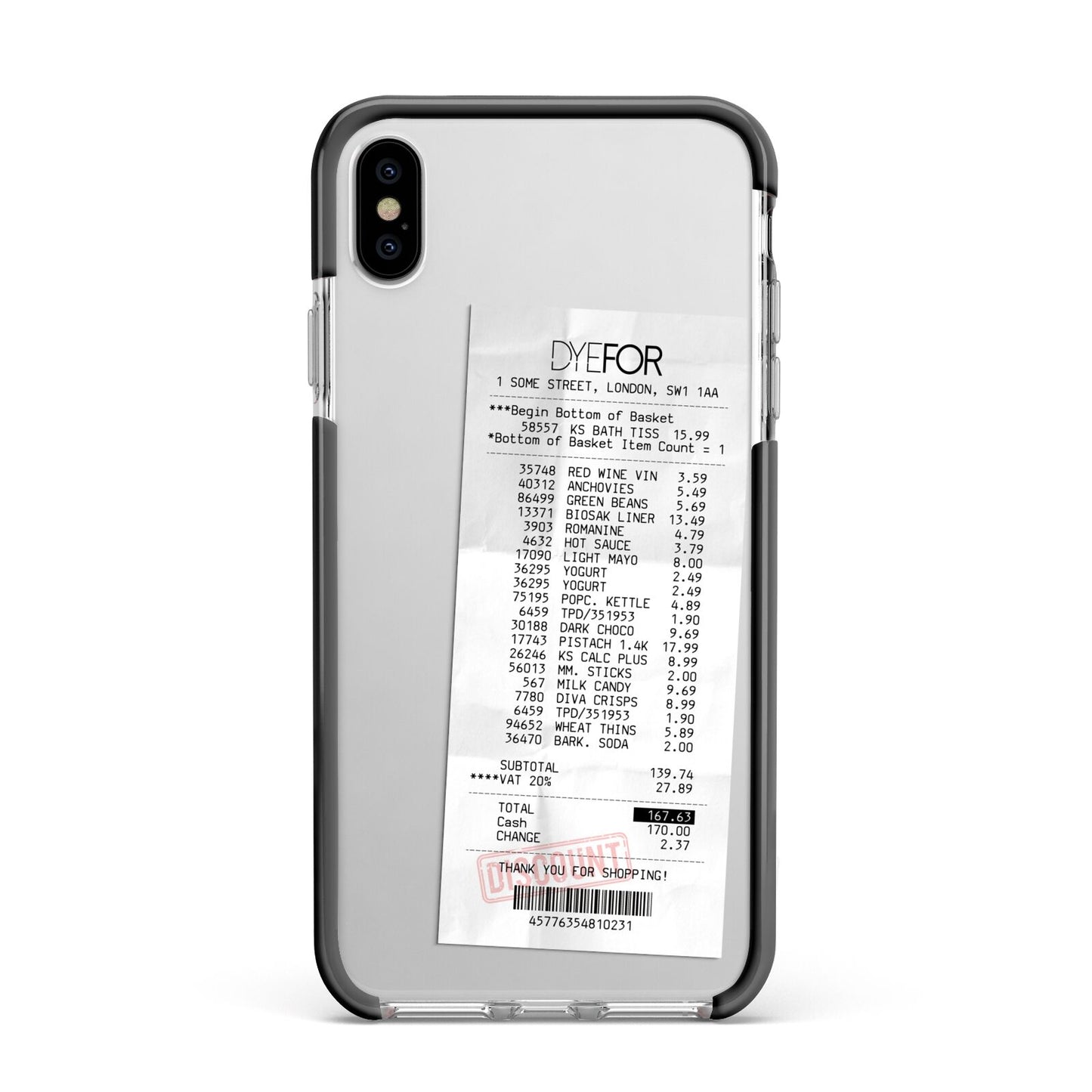 Supermarket Receipt Apple iPhone Xs Max Impact Case Black Edge on Silver Phone