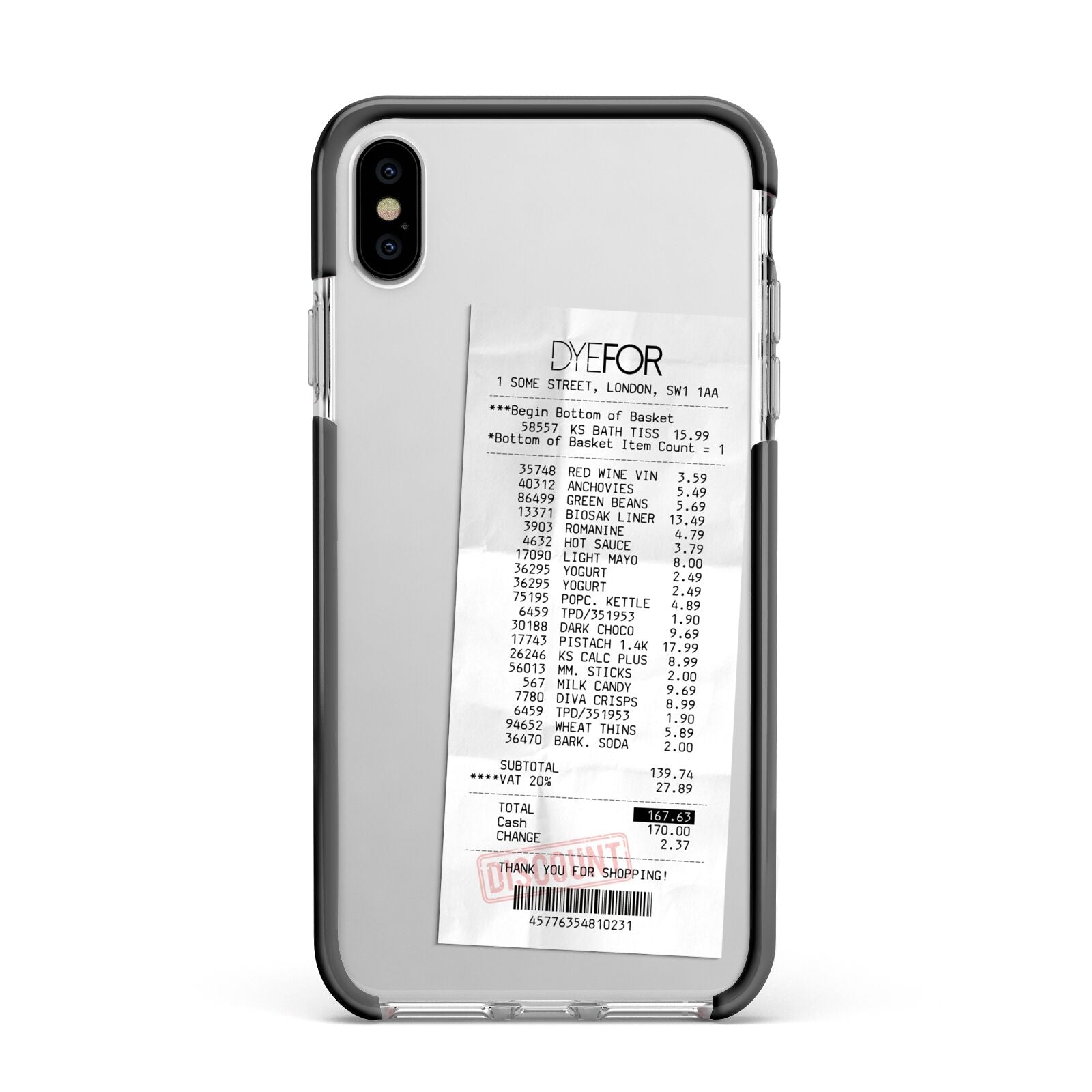 Supermarket Receipt Apple iPhone Xs Max Impact Case Black Edge on Silver Phone