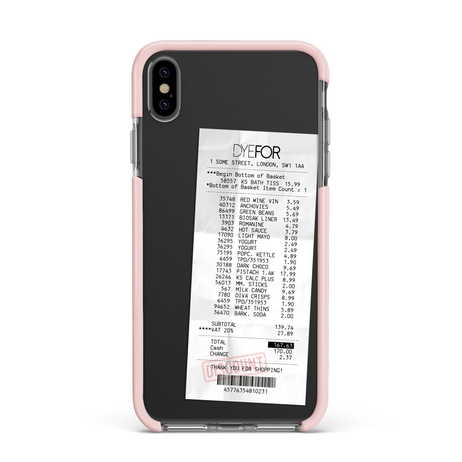 Supermarket Receipt Apple iPhone Xs Max Impact Case Pink Edge on Black Phone