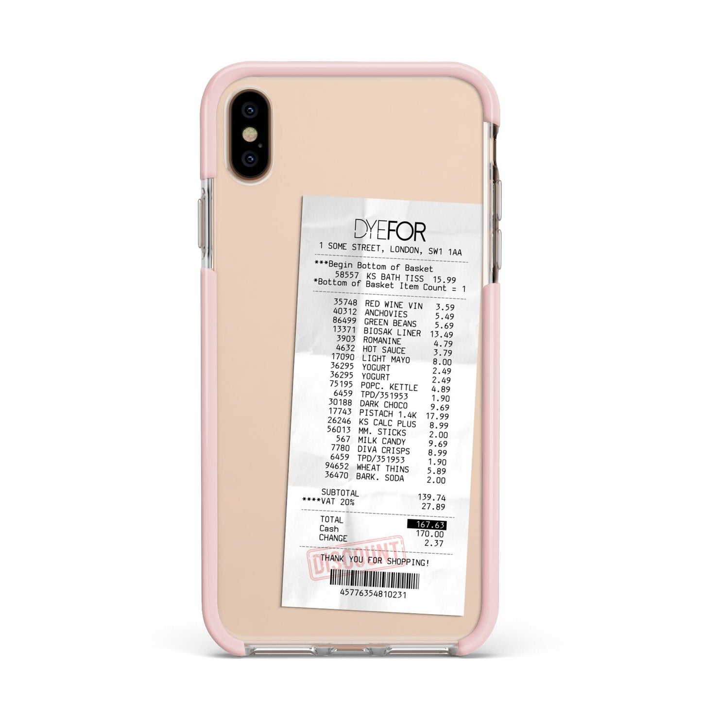 Supermarket Receipt Apple iPhone Xs Max Impact Case Pink Edge on Gold Phone