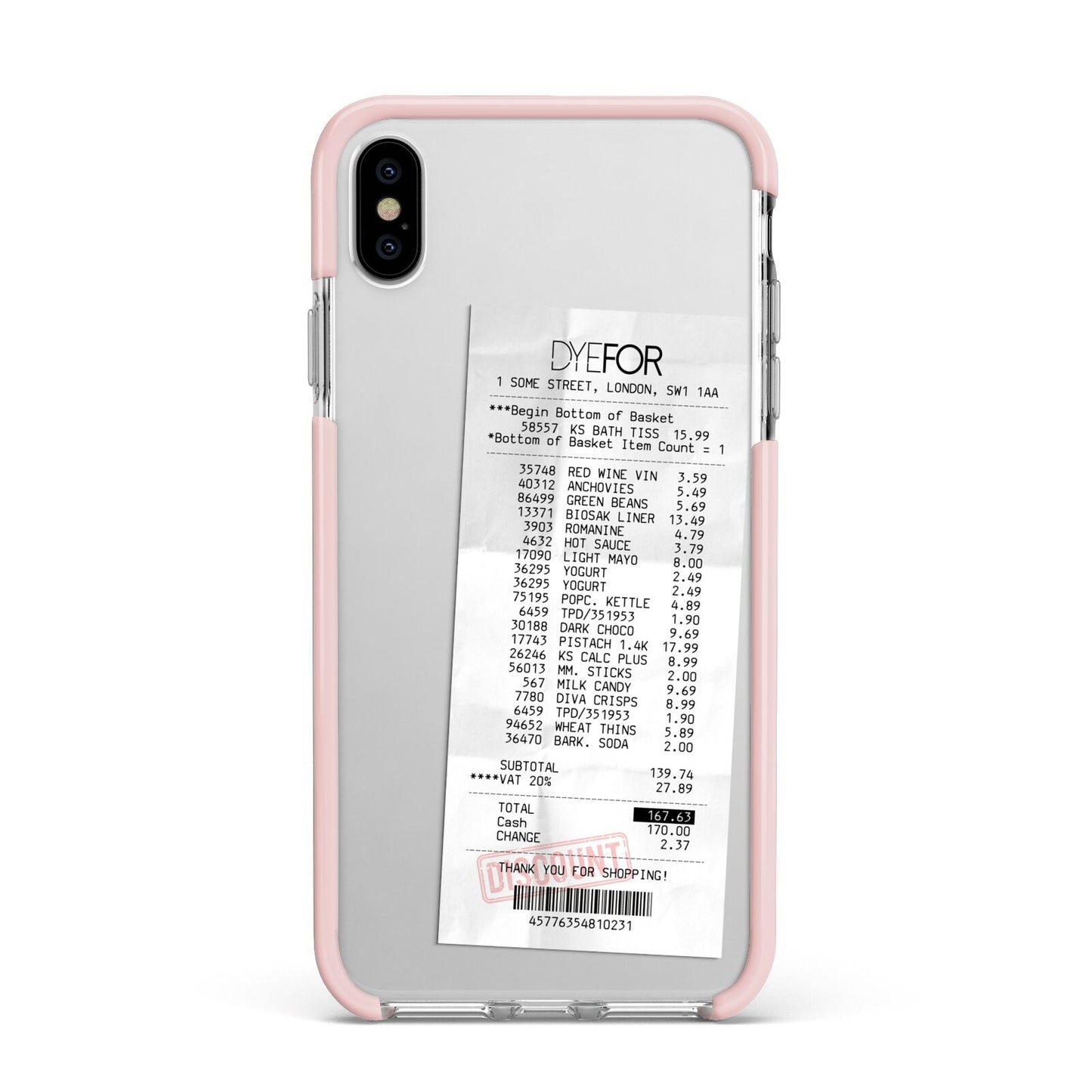 Supermarket Receipt Apple iPhone Xs Max Impact Case Pink Edge on Silver Phone