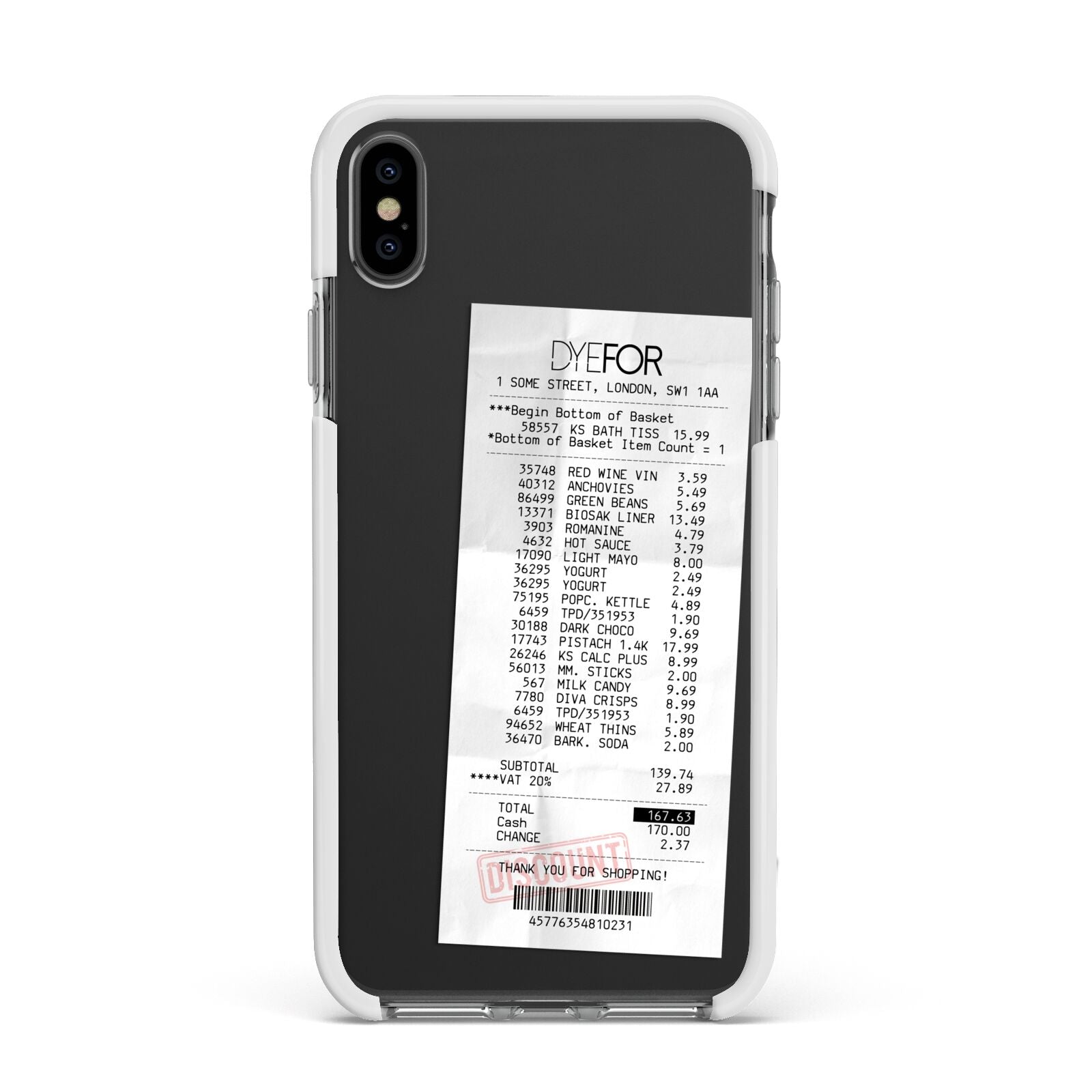 Supermarket Receipt Apple iPhone Xs Max Impact Case White Edge on Black Phone