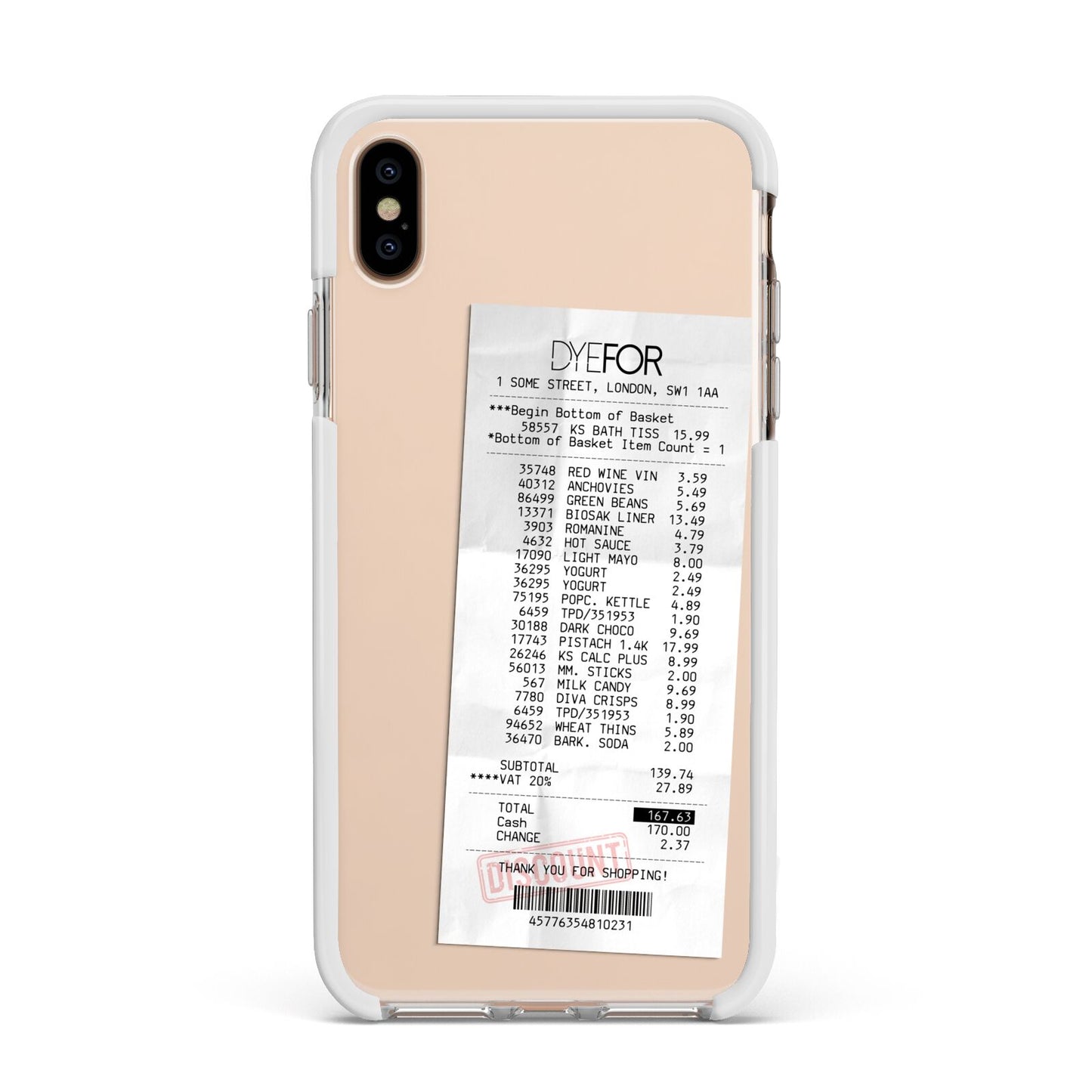 Supermarket Receipt Apple iPhone Xs Max Impact Case White Edge on Gold Phone