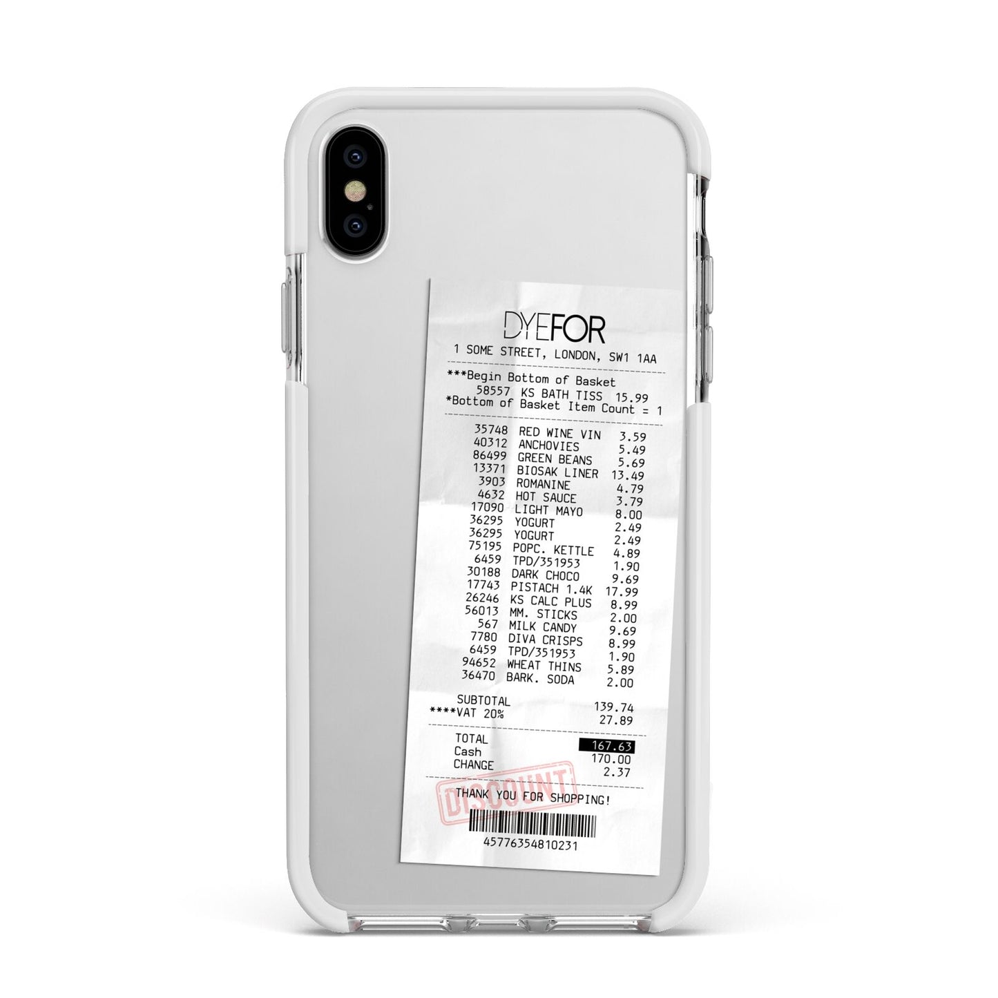 Supermarket Receipt Apple iPhone Xs Max Impact Case White Edge on Silver Phone