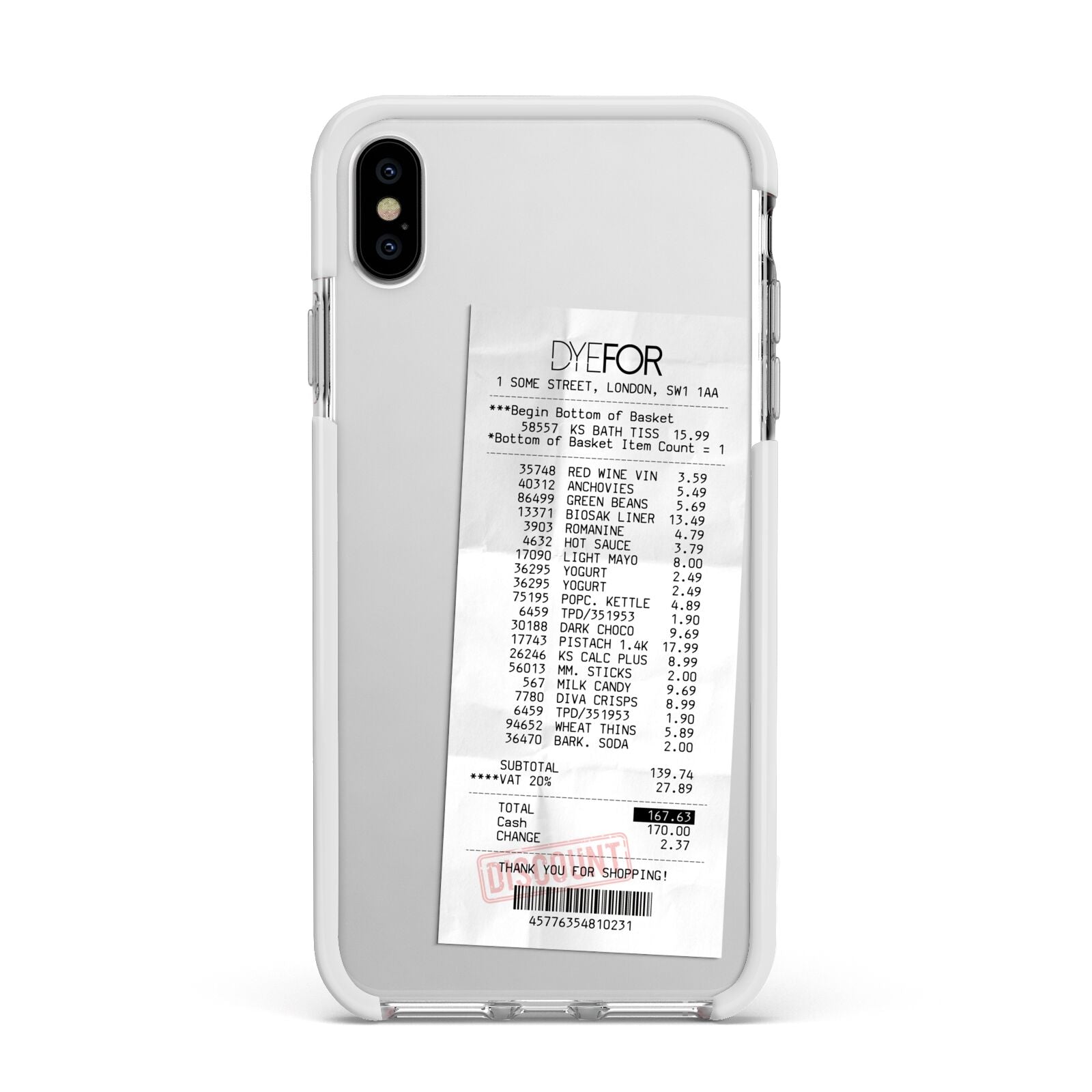 Supermarket Receipt Apple iPhone Xs Max Impact Case White Edge on Silver Phone