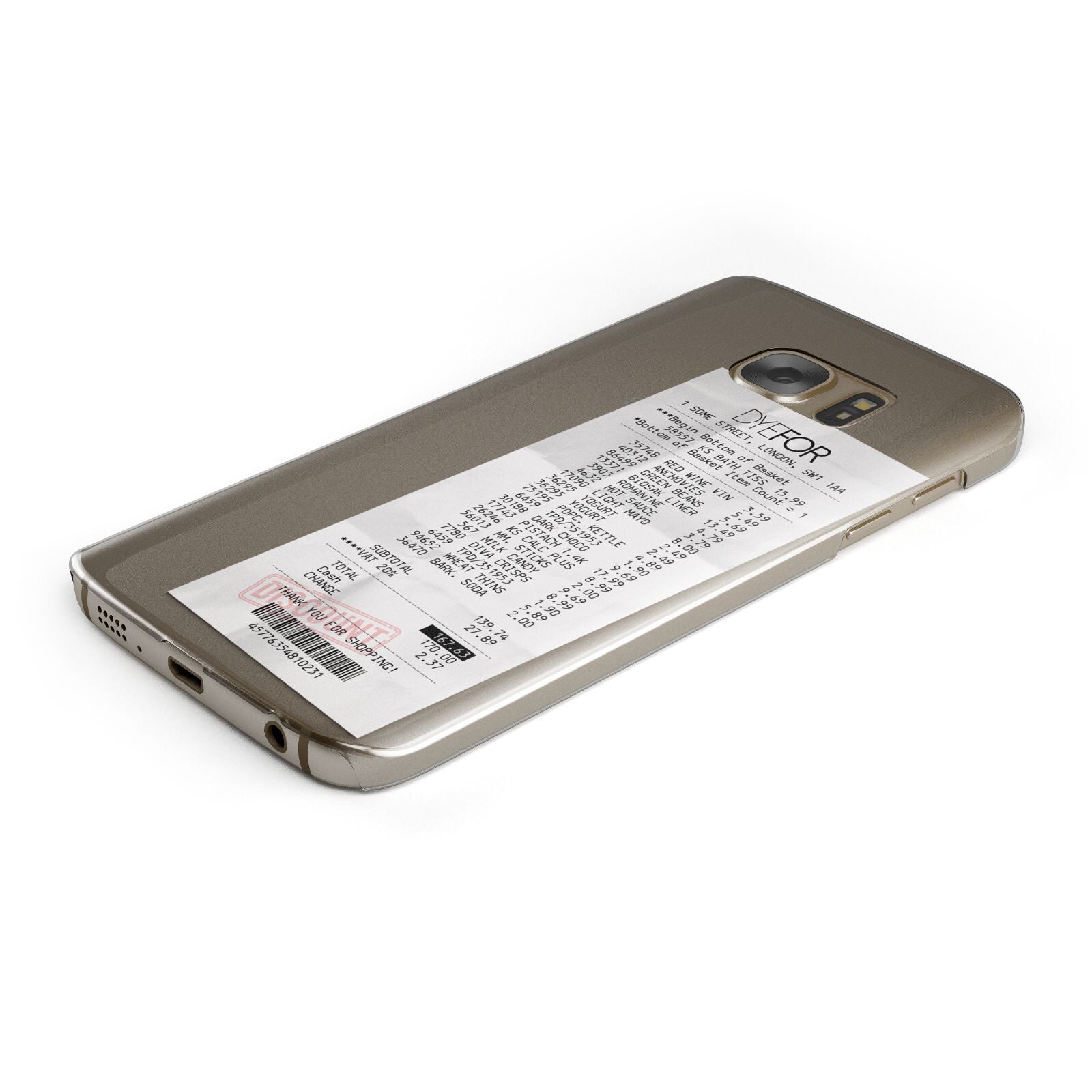 Supermarket Receipt Protective Samsung Galaxy Case Angled Image