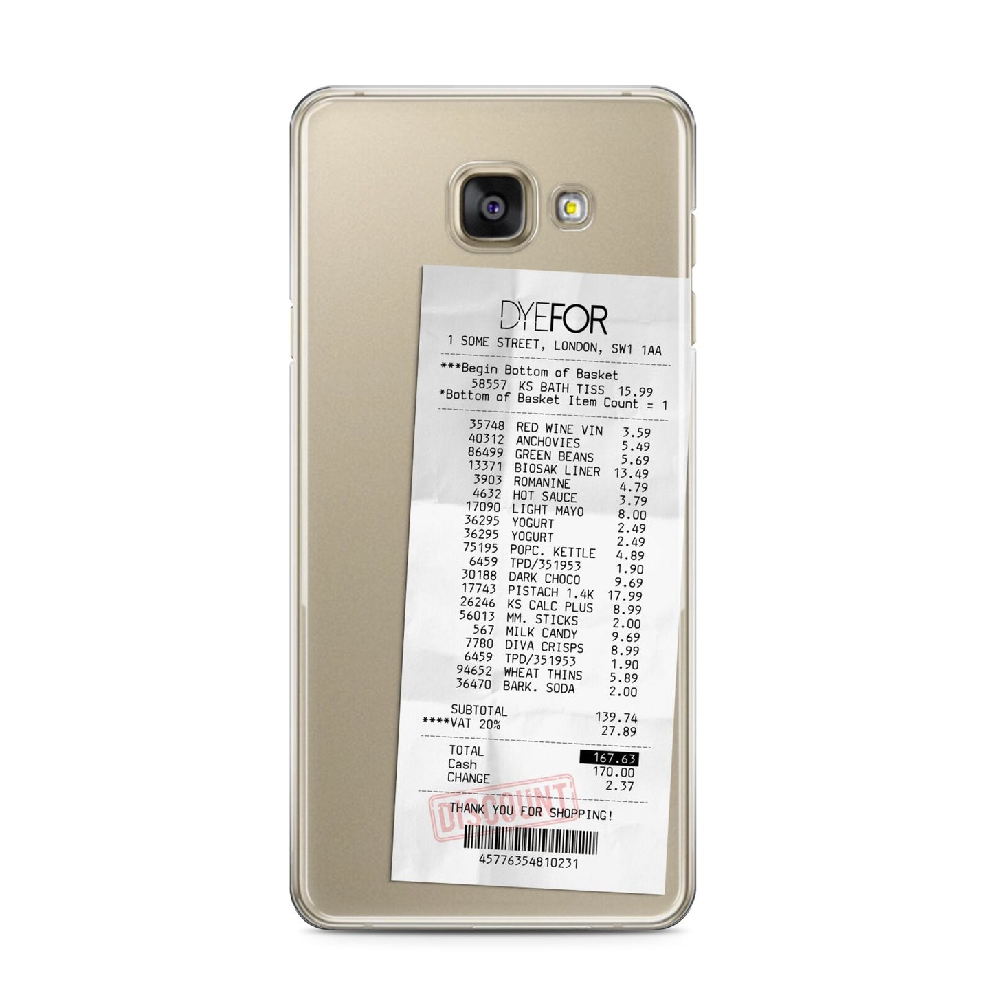 Supermarket Receipt Samsung Galaxy A3 2016 Case on gold phone