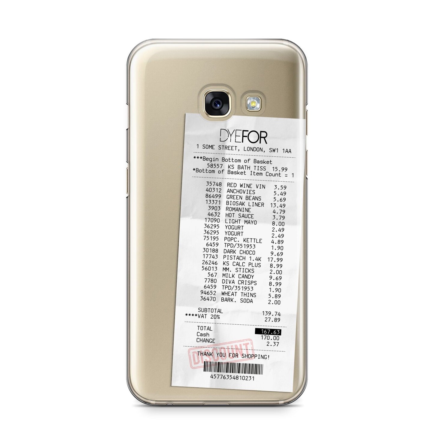 Supermarket Receipt Samsung Galaxy A3 2017 Case on gold phone