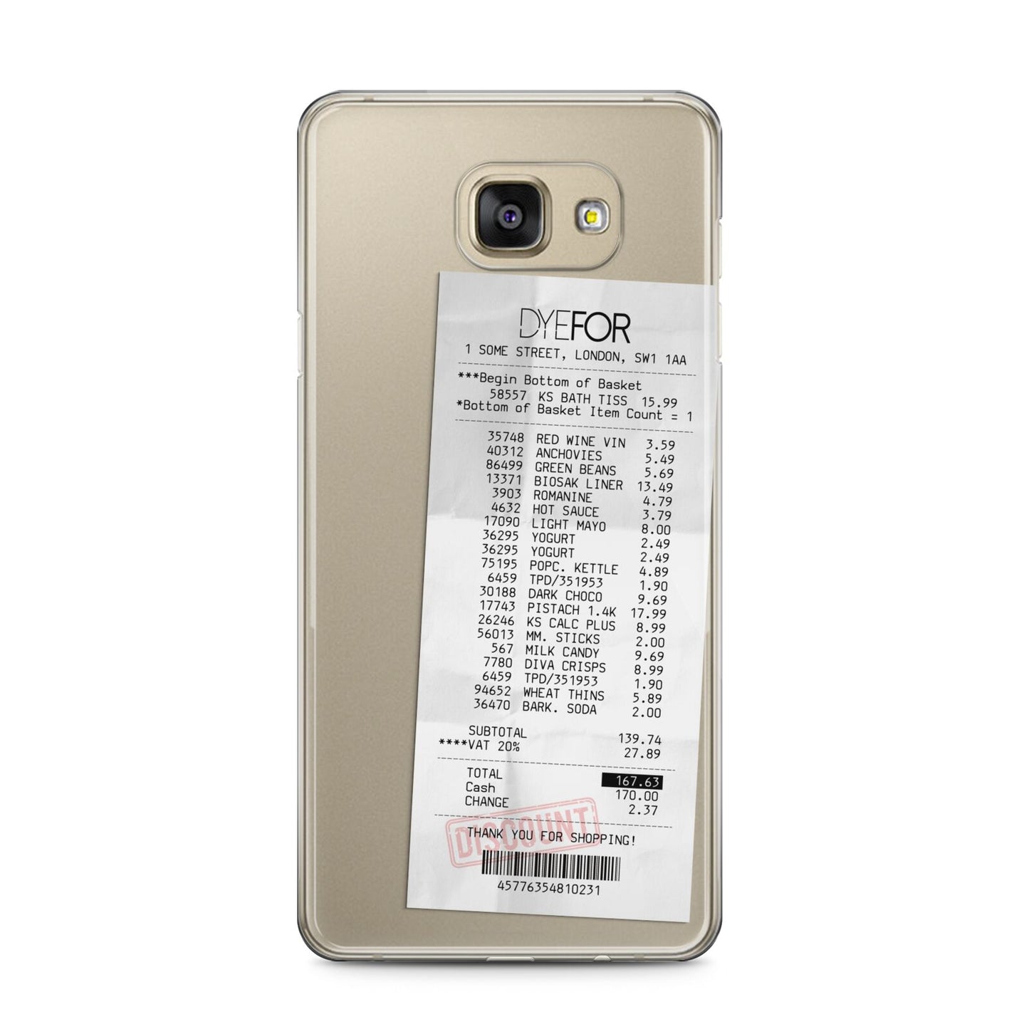 Supermarket Receipt Samsung Galaxy A5 2016 Case on gold phone