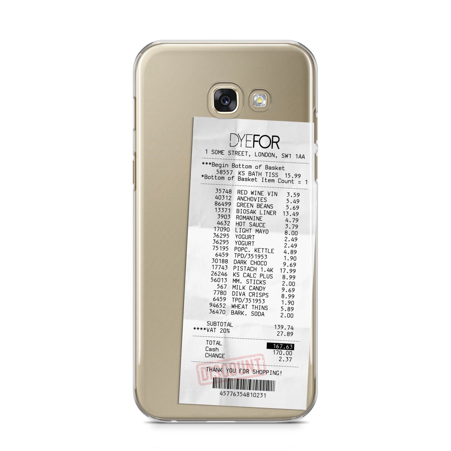 Supermarket Receipt Samsung Galaxy A5 2017 Case on gold phone