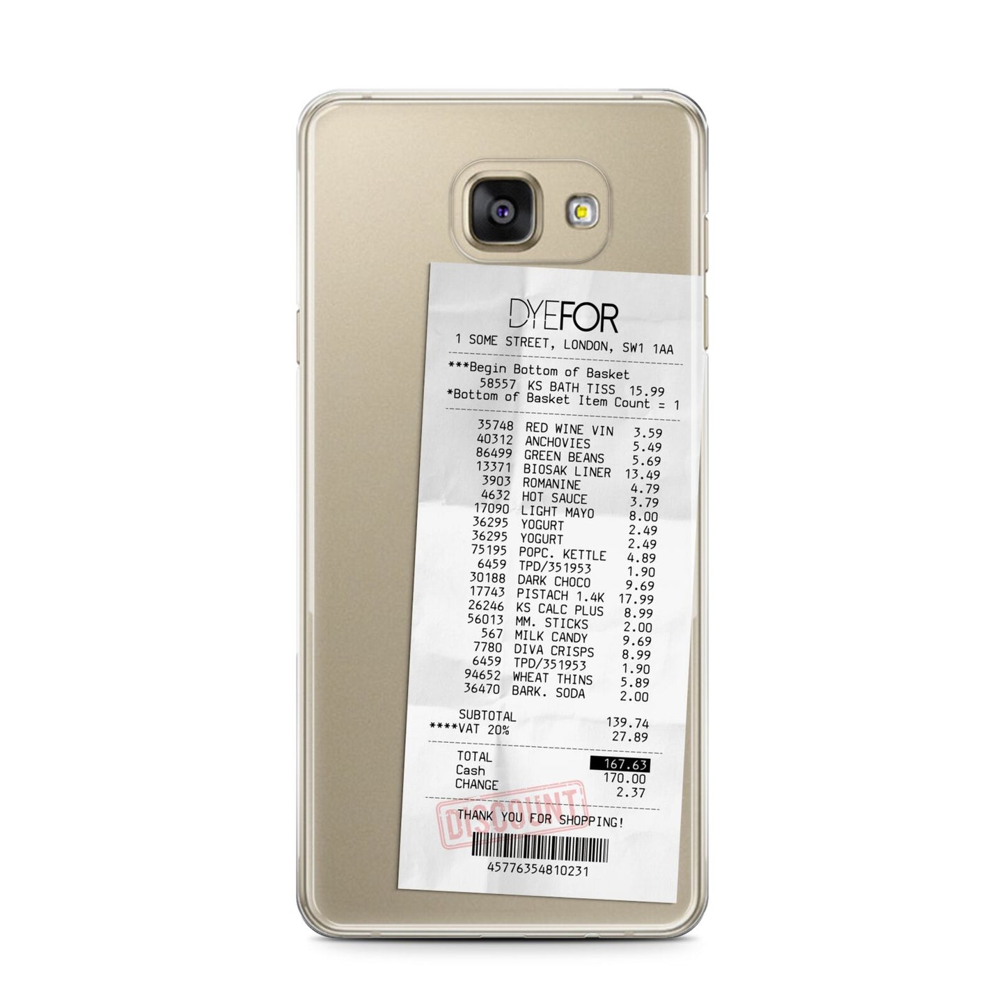 Supermarket Receipt Samsung Galaxy A7 2016 Case on gold phone