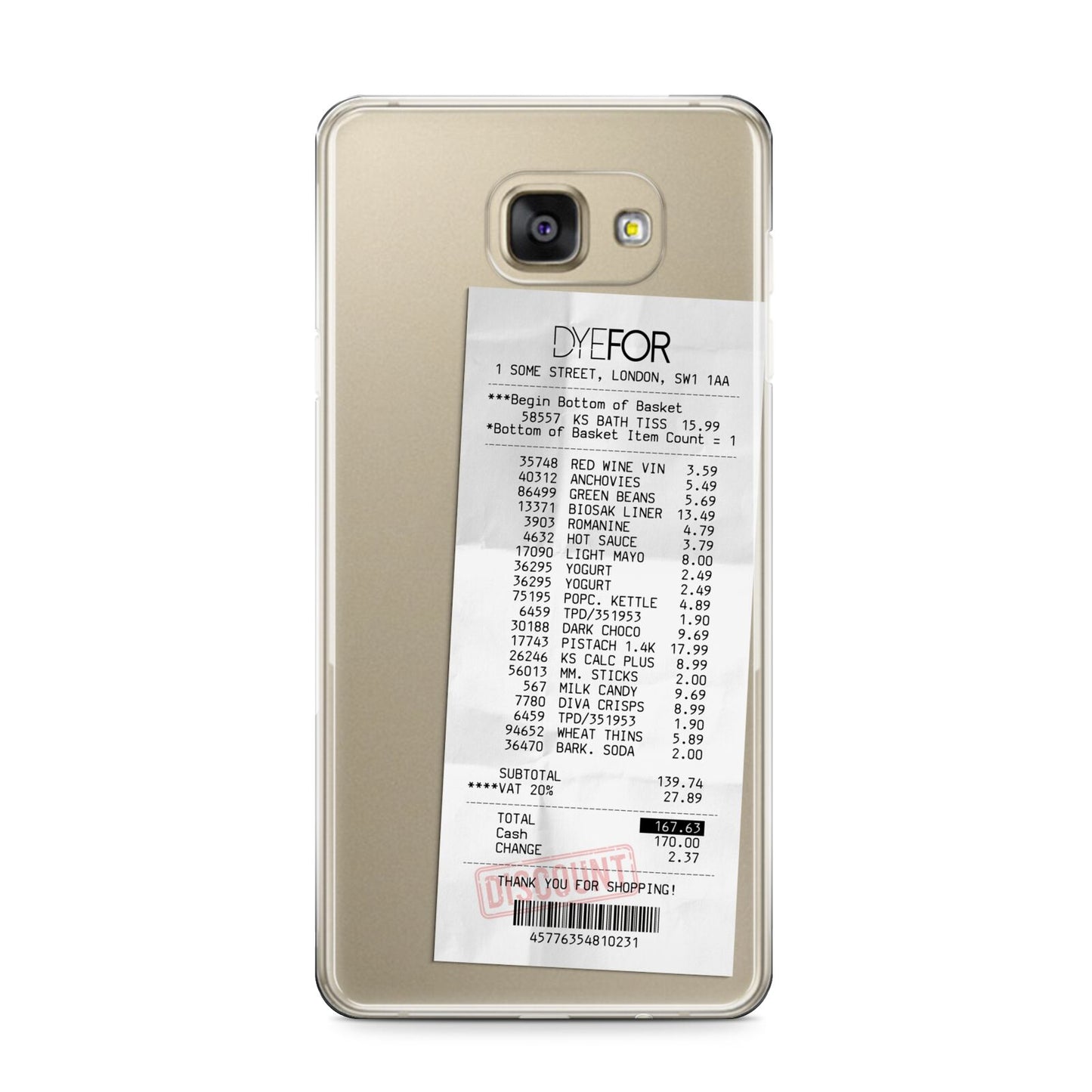 Supermarket Receipt Samsung Galaxy A9 2016 Case on gold phone