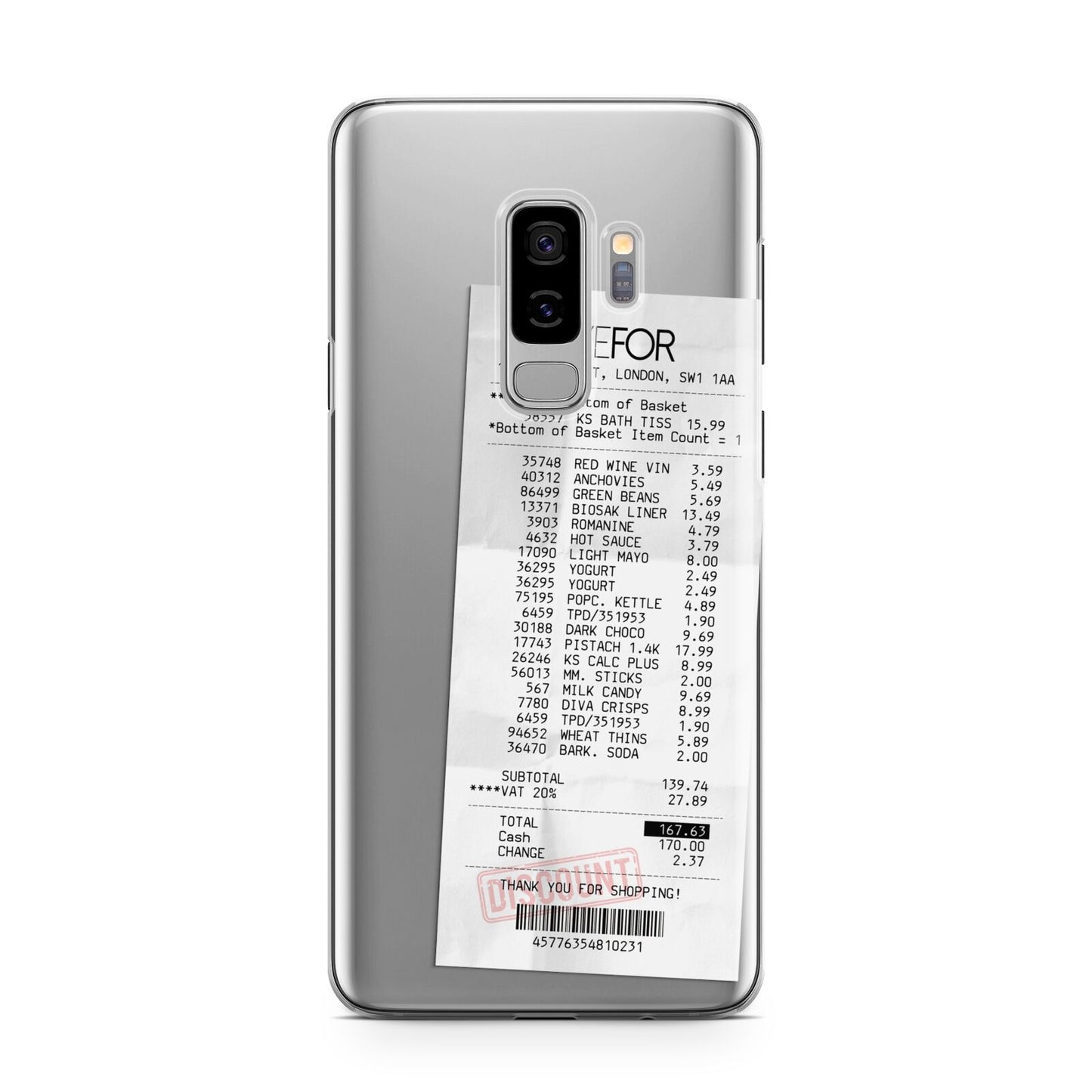 Supermarket Receipt Samsung Galaxy S9 Plus Case on Silver phone