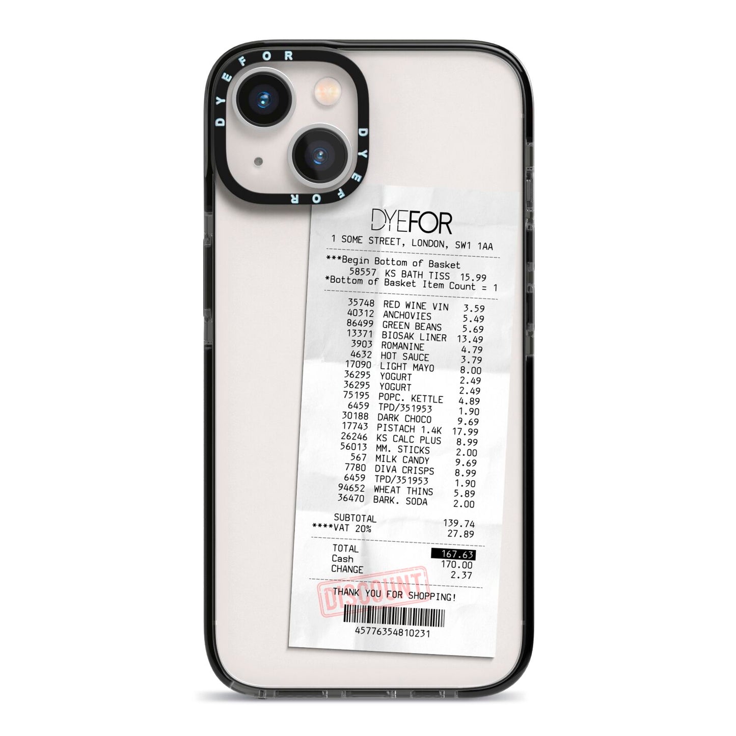 Supermarket Receipt iPhone 13 Black Impact Case on Silver phone