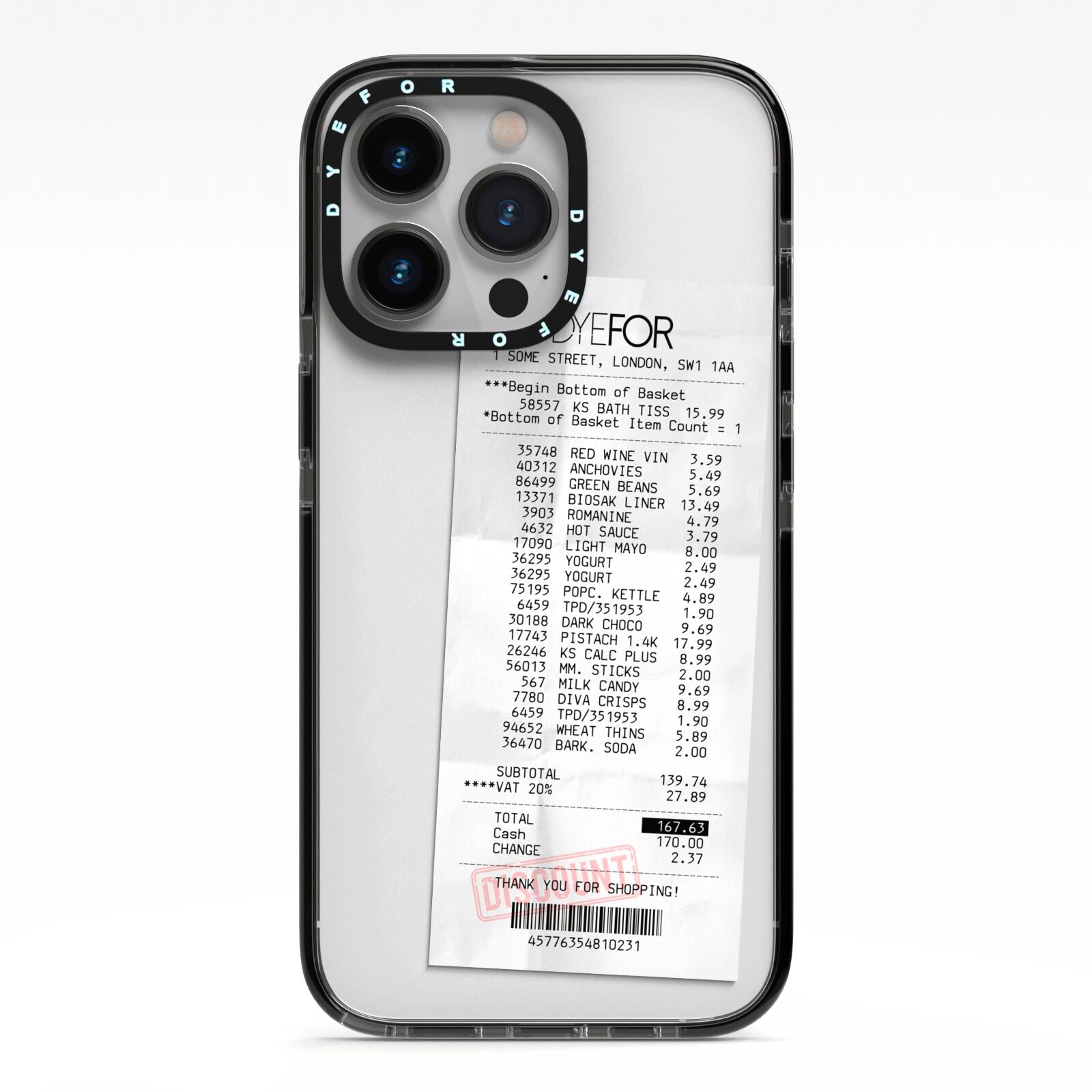 Supermarket Receipt iPhone 13 Pro Black Impact Case on Silver phone