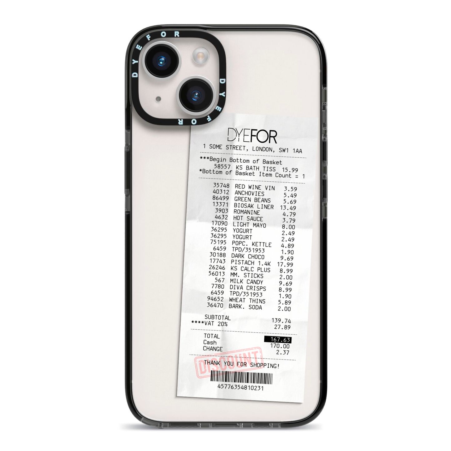 Supermarket Receipt iPhone 14 Black Impact Case on Silver phone