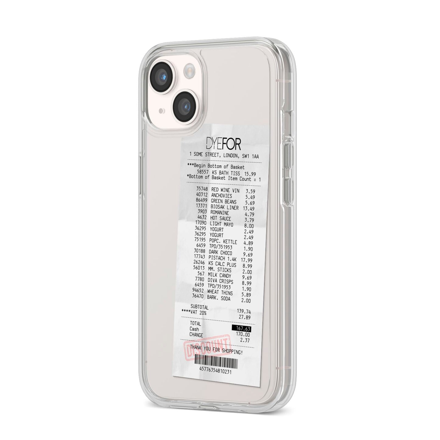 Supermarket Receipt iPhone 14 Clear Tough Case Starlight Angled Image