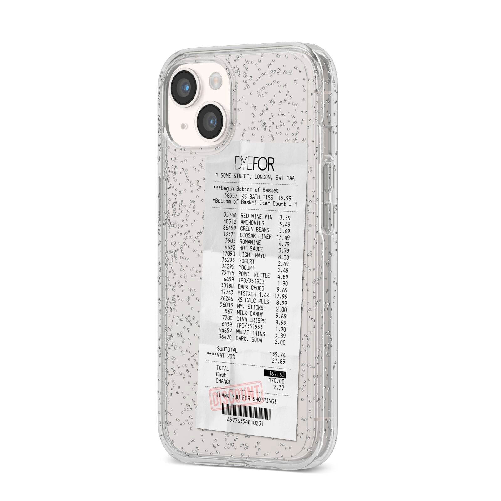 Supermarket Receipt iPhone 14 Glitter Tough Case Starlight Angled Image