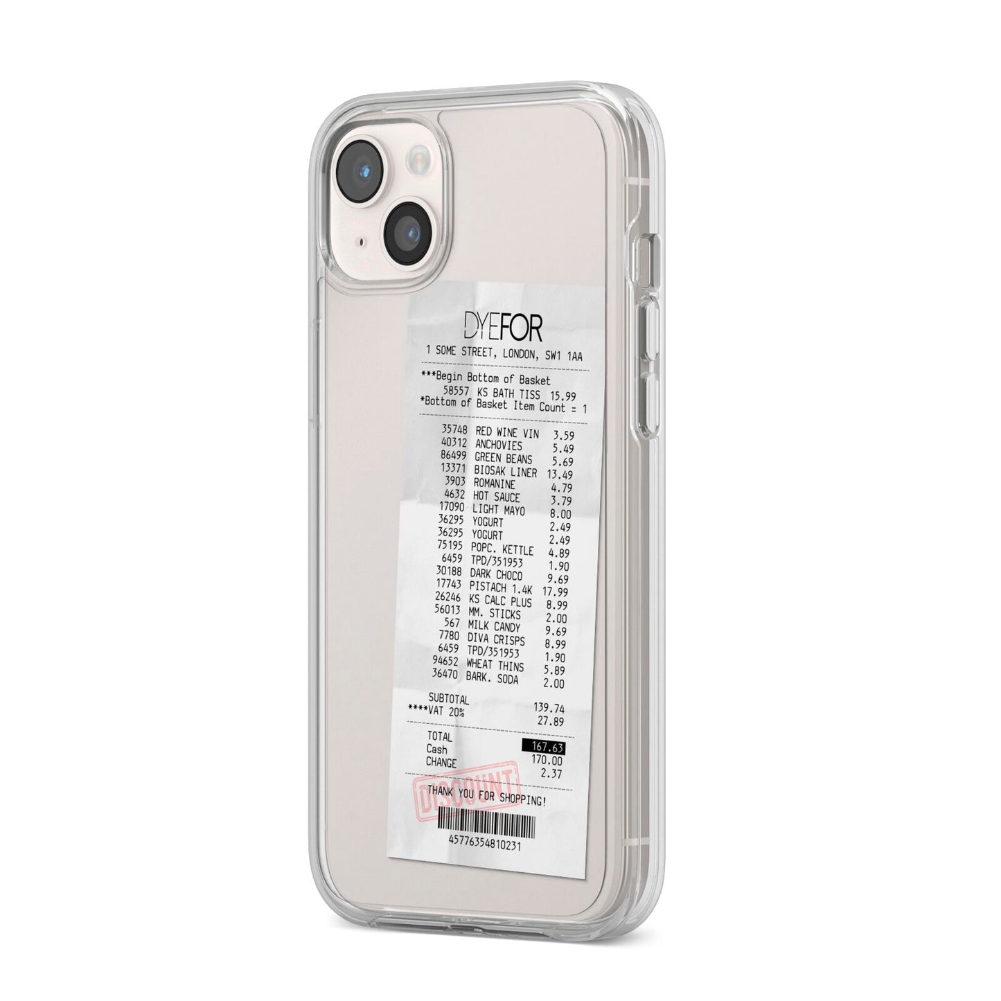 Supermarket Receipt iPhone 14 Plus Clear Tough Case Starlight Angled Image